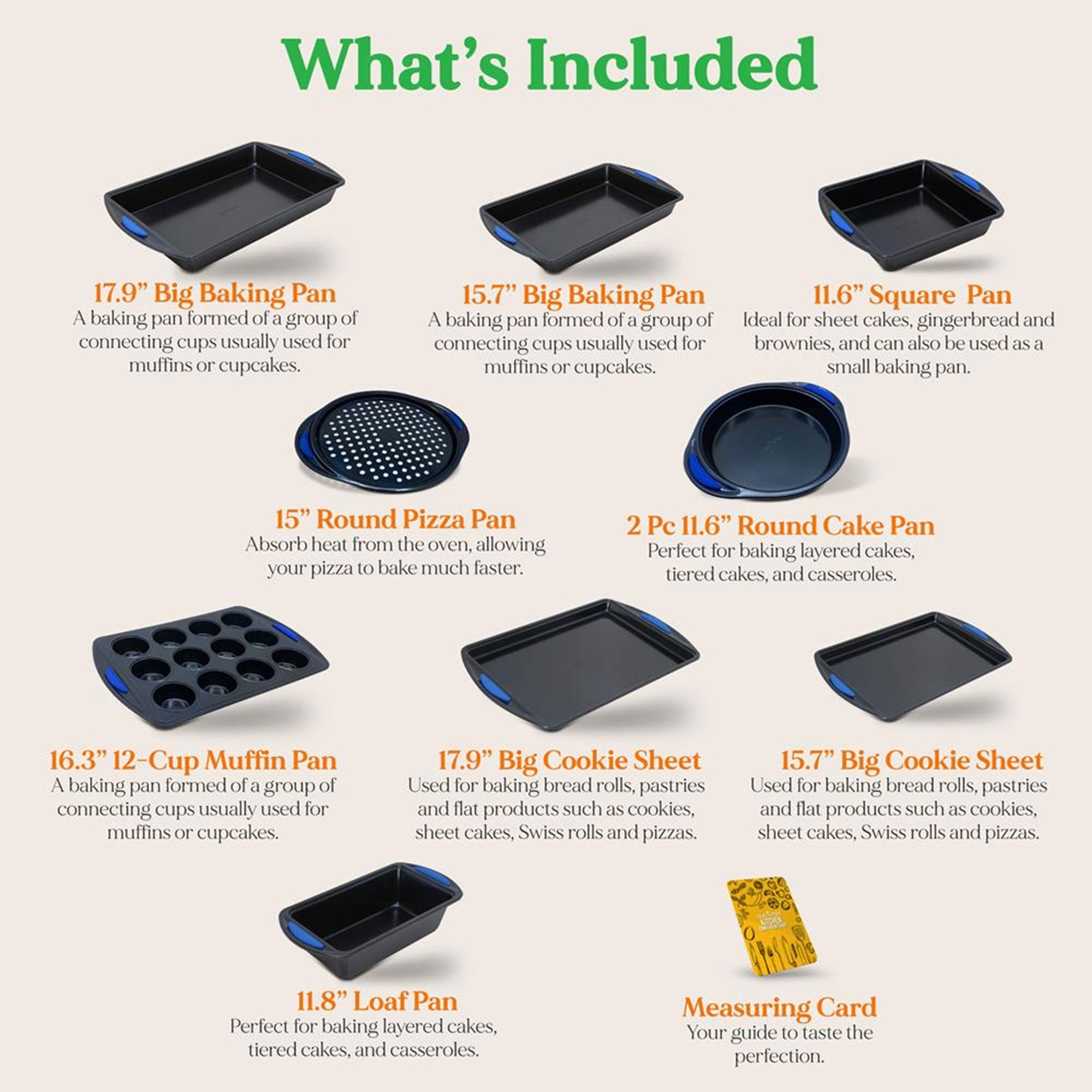 NutriChef Kitchen Oven Non Stick Blue Carbon Steel 10 Piece Bakeware Set - Image 2