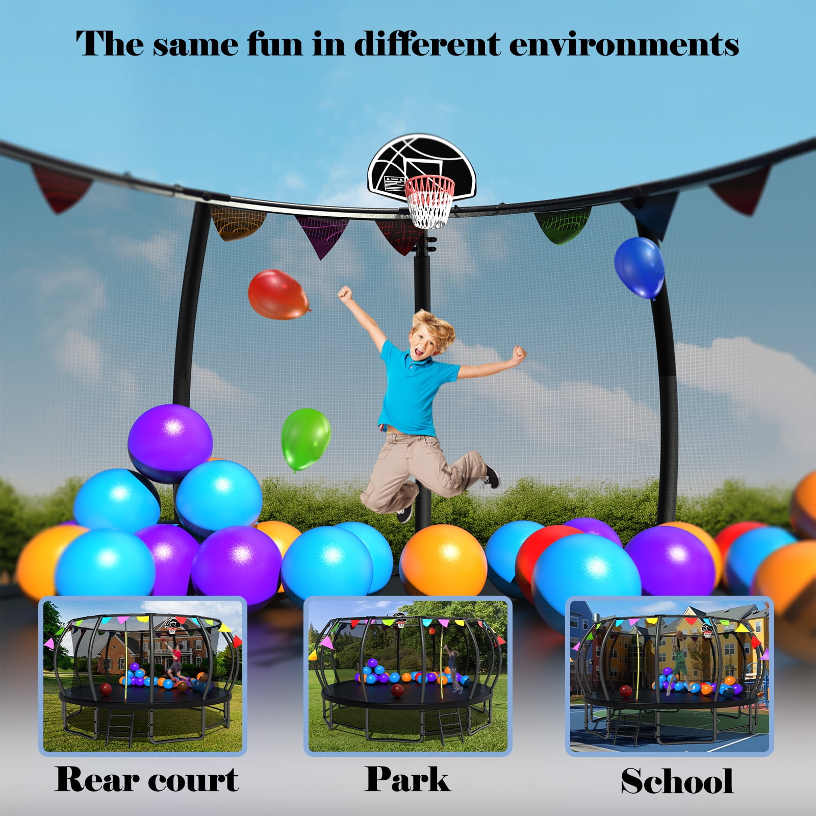 EUROCO 6FT Toddlers Trampoline with Safety Enclosure Net and Ocean Balls, Fully Protected Indoor Trampoline and Ball Pit Balls for Kids, Easy Assembly Lotus Shape for Spaciousness - Image 3