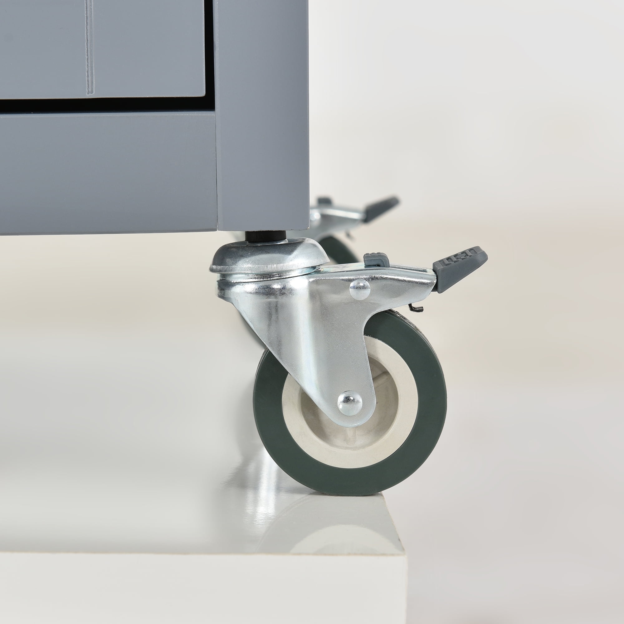 EUROCO Kitchen Island Cart with Solid Wood Top and Locking Wheels, 4 Door Cabinet and Two Drawers, Spice Rack and Towel Rack, Gray - Image 15