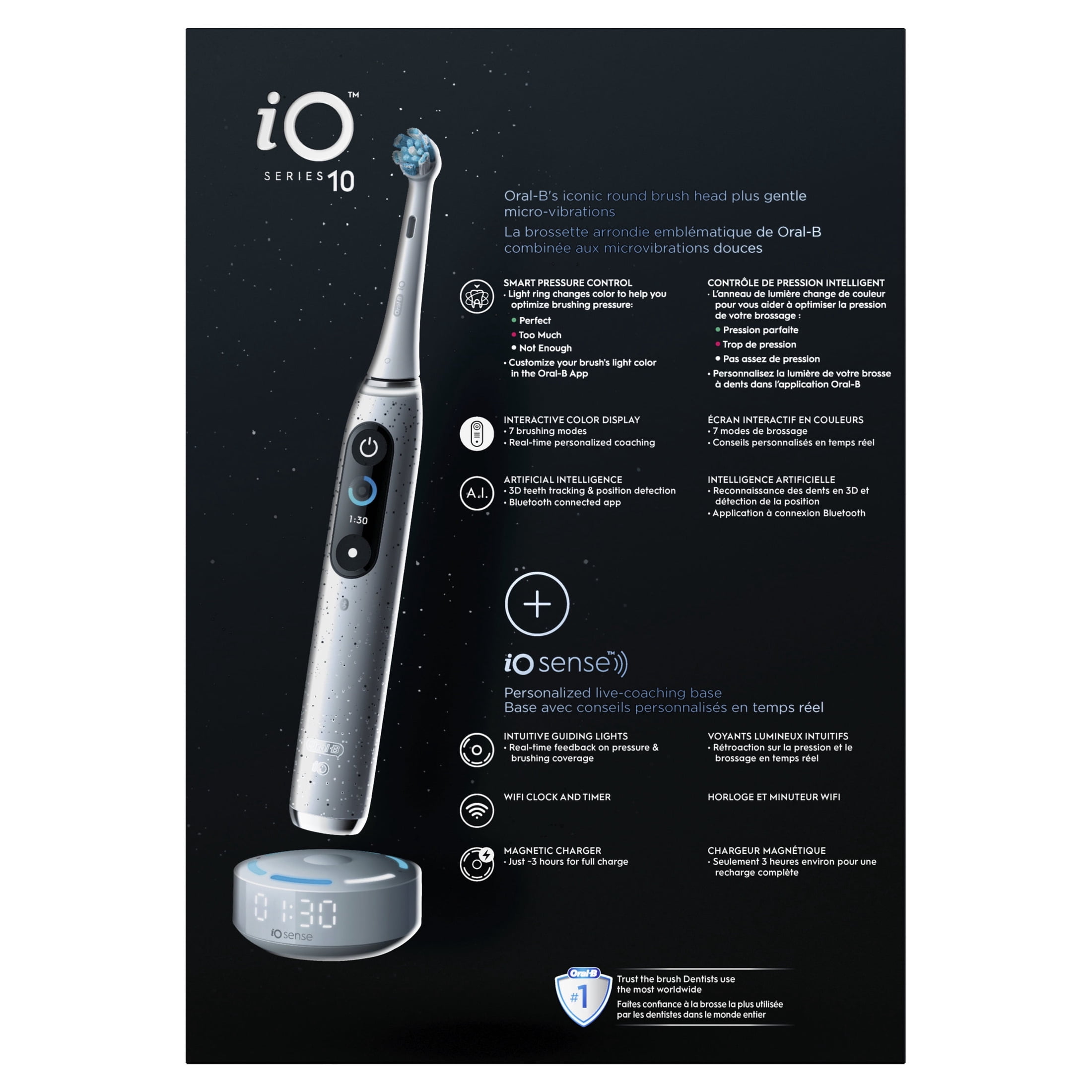 Oral-B Toothbrush, iO Series 10 Rechargeable Electric Toothbrush with (2) Ultimate Clean and (2) Gentle Care Replacement Brush Heads, Black, and Charger - Image 14