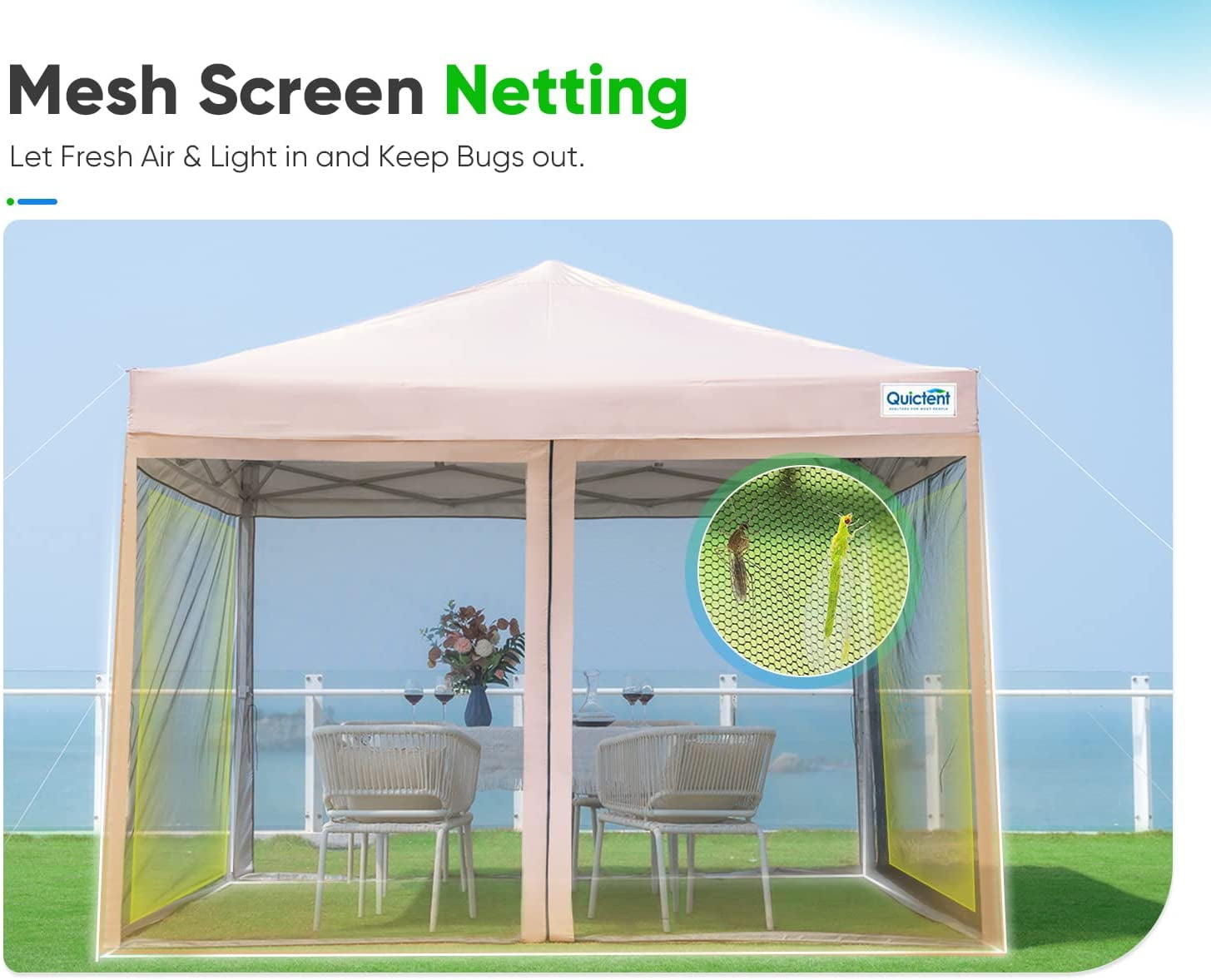 Quictent 10x10 Ez Pop up Canopy with Mosquito Netting Instant Setup Screen House Room Tent Waterproof with Roller Bag (Tan) - Image 9