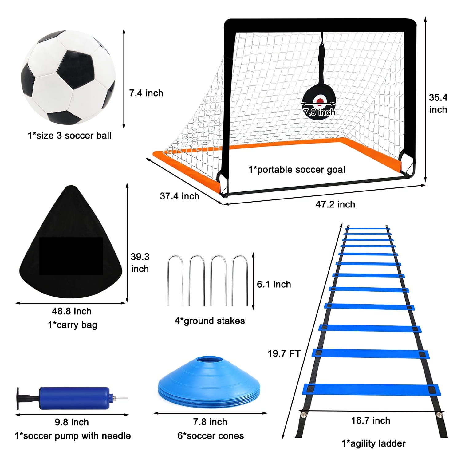 Fisca Kids Soccer Goals, 4'x3' Pop-up Soccer Practice Equipment with Ball, Agility Ladder and Cones, Kids Football Goal for Backyard Practice & Training, Outdoor Sports Games - Image 6