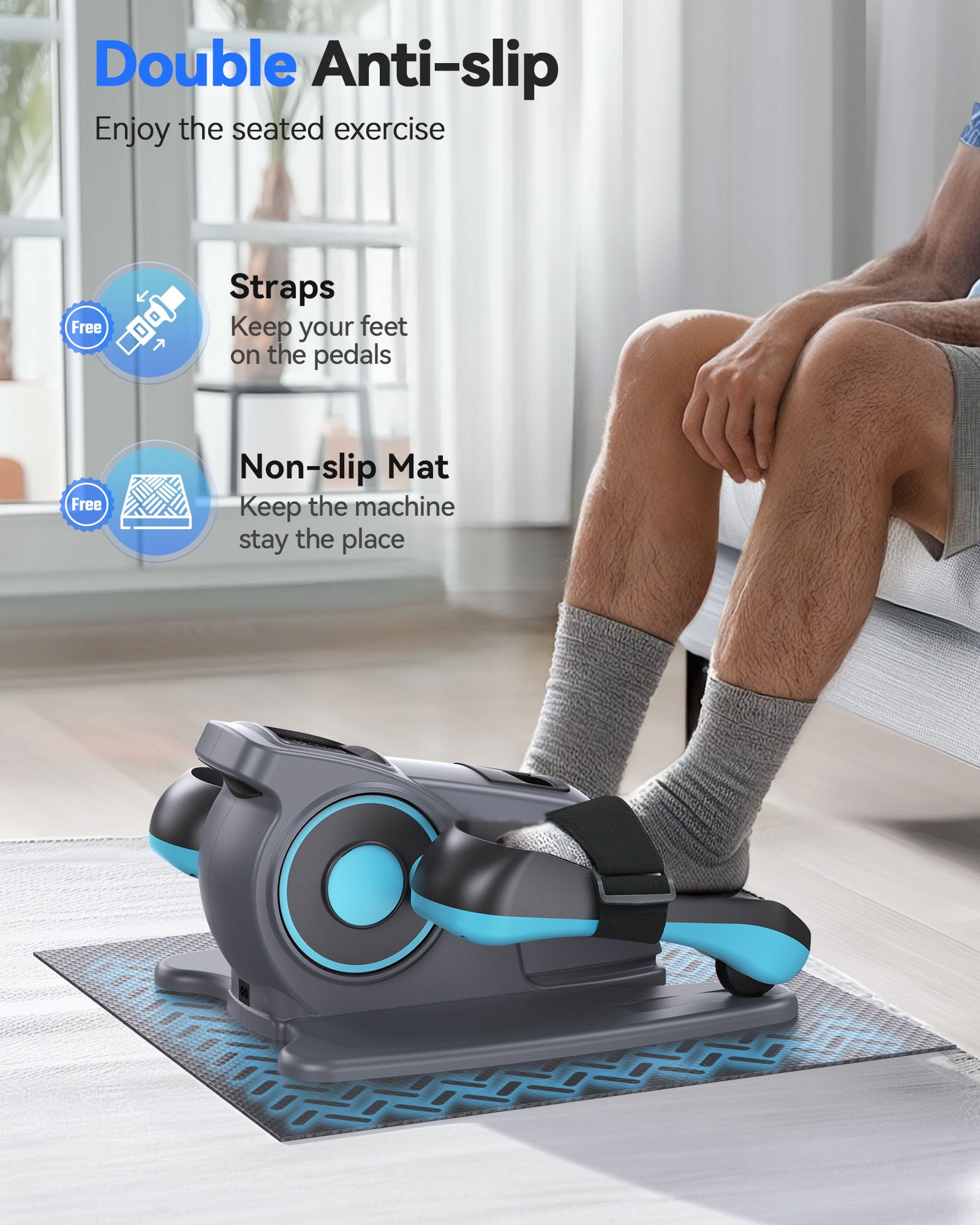 UPGO Under Desk Ellipticals Electric, Elipse Leg Exerciser for Seniors Fully Assembled, Seated Pedal Exerciser with Remote Control & Non-slip Mat & Foot Straps Band - Image 7