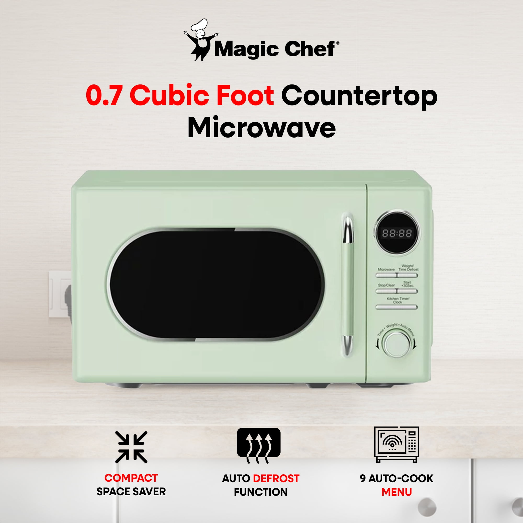 Magic Chef 0.7 Cubic Feet 700W Classic Retro Countertop Microwave, Green - Image 4