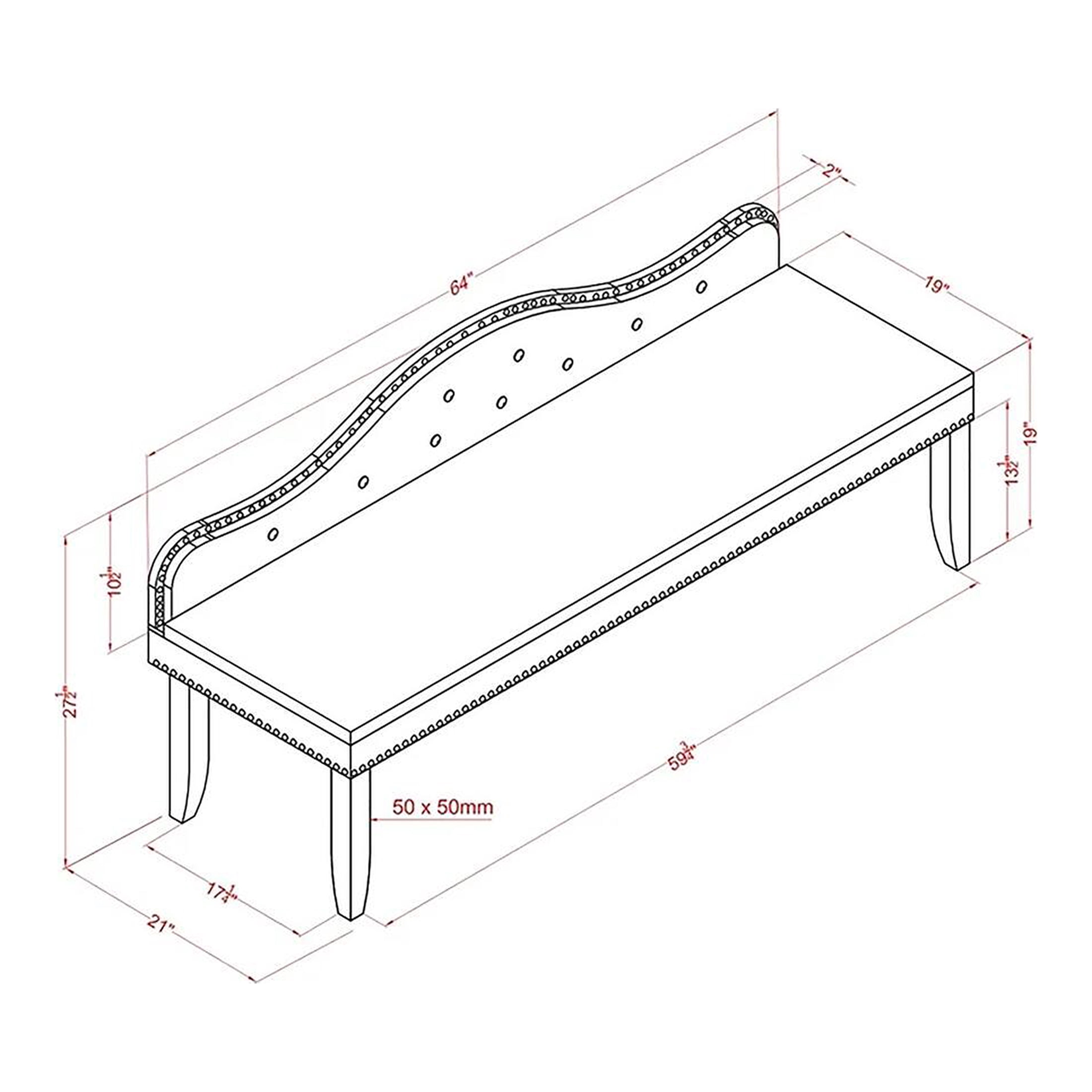 Furniture of America Marina Faux Leather Upholstered Bench, Pink - Image 3