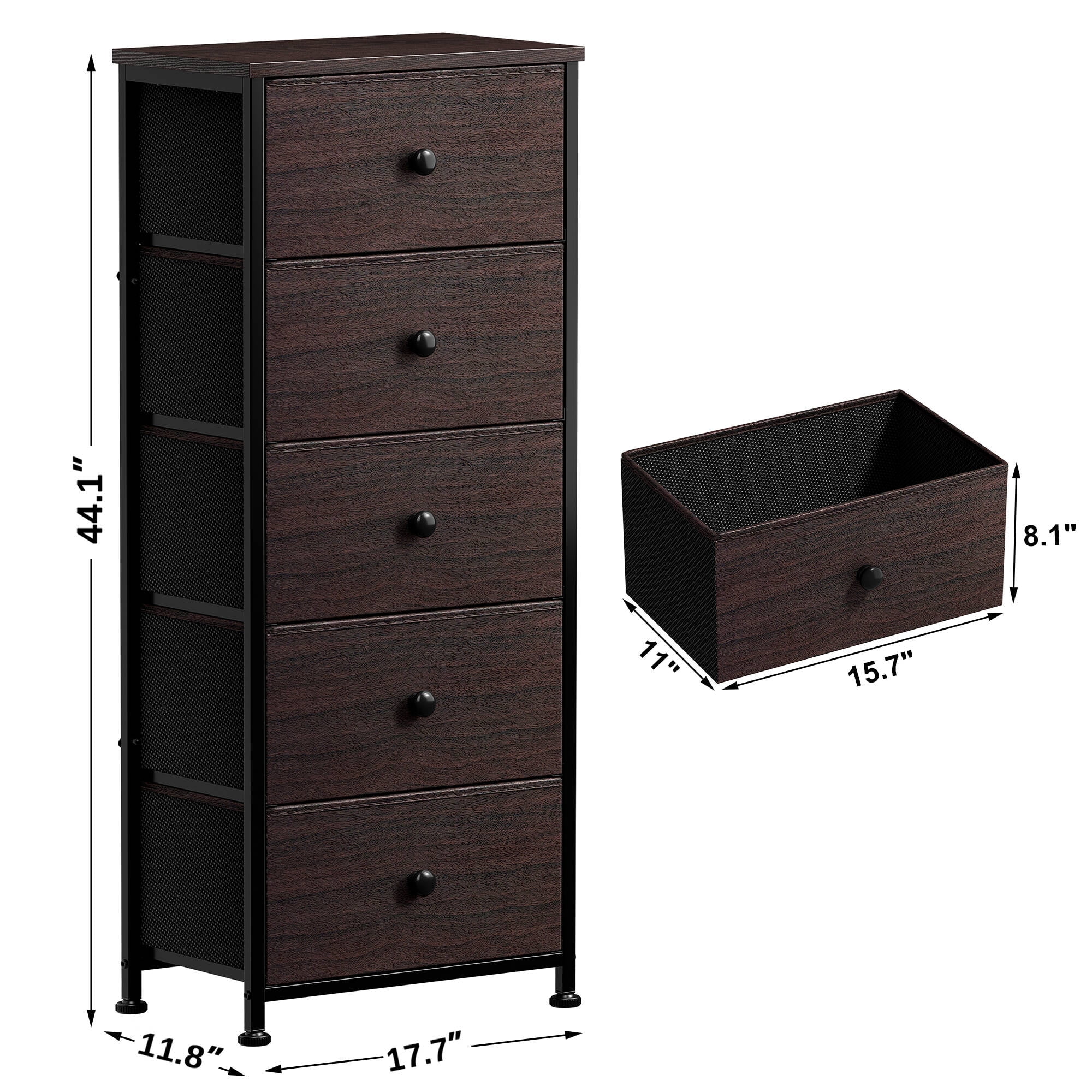 GUNAITO 5 Drawer Dresser for Bedroom Tall Narrow Chest of Drawers Fabric Storage Dresser for Adults,Brown - Image 2