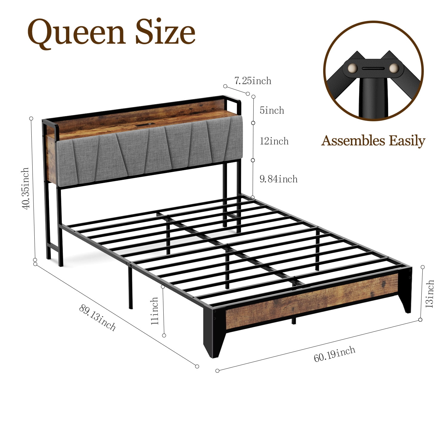 Behost Platform Beds,Queen Bed Frame with Fabric Upholstered Headboard - Image 11