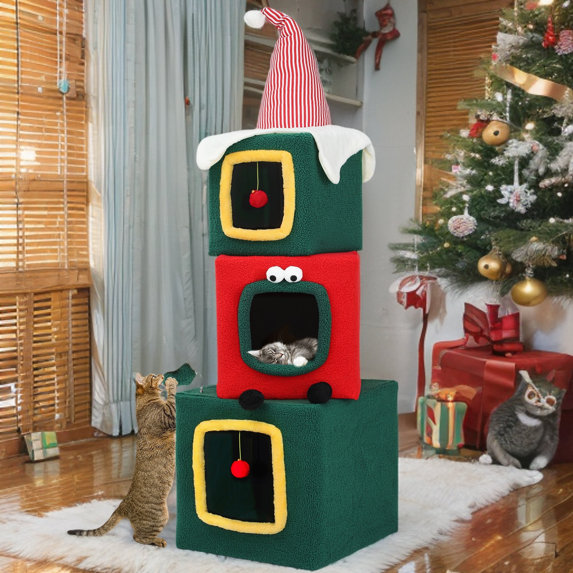 Uforic 60" Christmas Cat Tree Tower with Condos & Plush Ball for Indoor Cats - Image 8