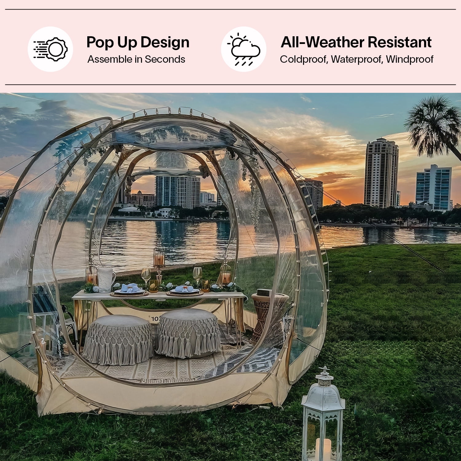 Alvantor Bubble Tent Pop up Canopy Family Camping Gazebo 10'Lx10W'x7'H Beige - Image 16