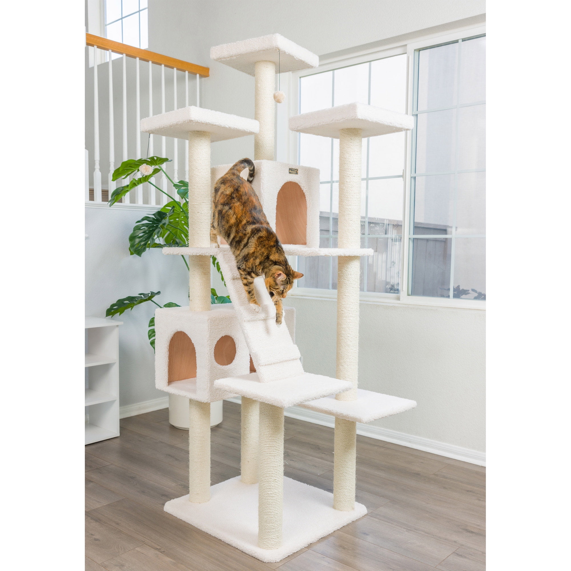 Armarkat 77-in real wood Cat Tree & Condo Scratching Post Tower, White - Image 3