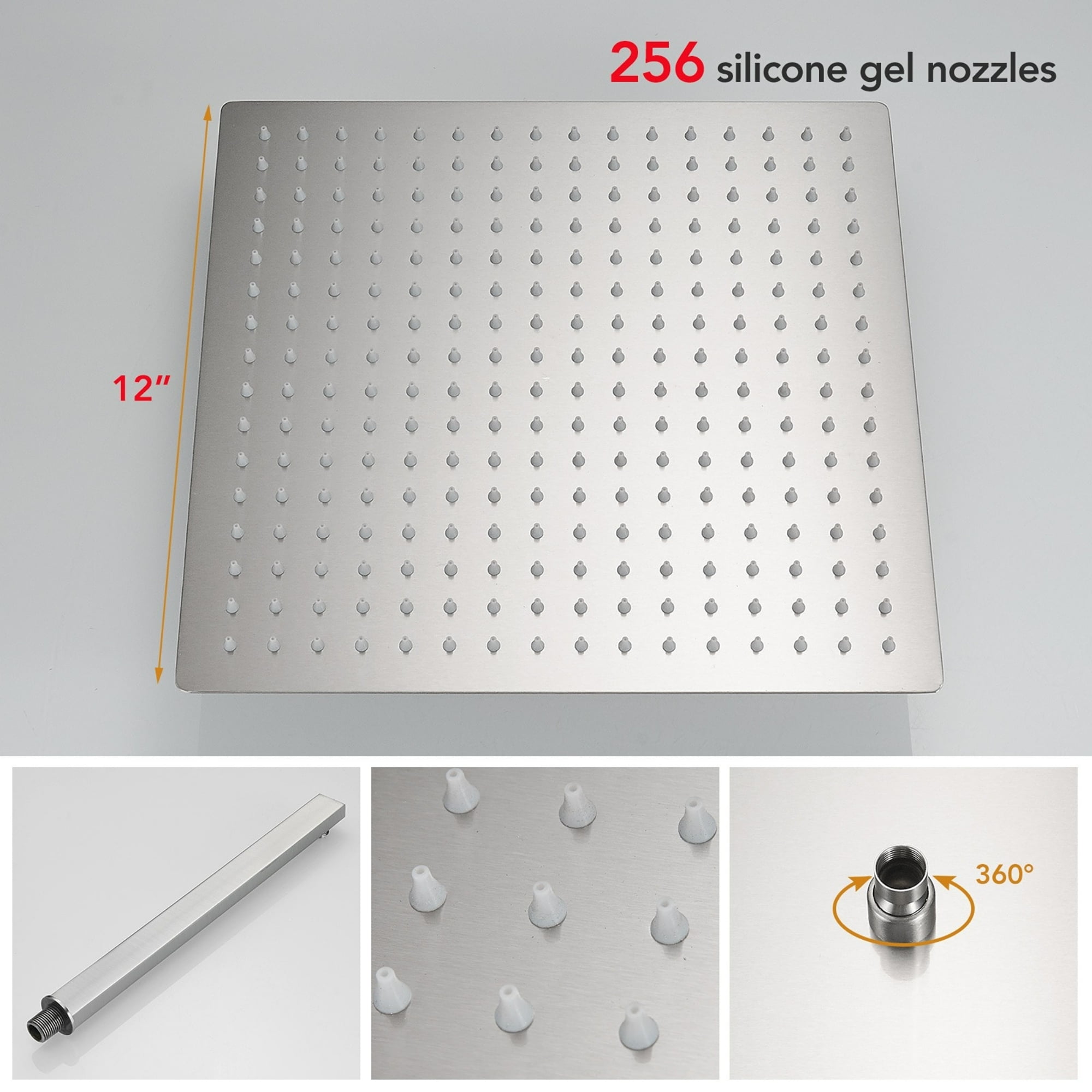 BESy Brushed Nickel Shower System with Adjustable Angle Slide Bar, 12 inch Rain Shower Head and Wand Wall Mounted, Rainfall Shower Faucet Fixture Combo Set - Image 7