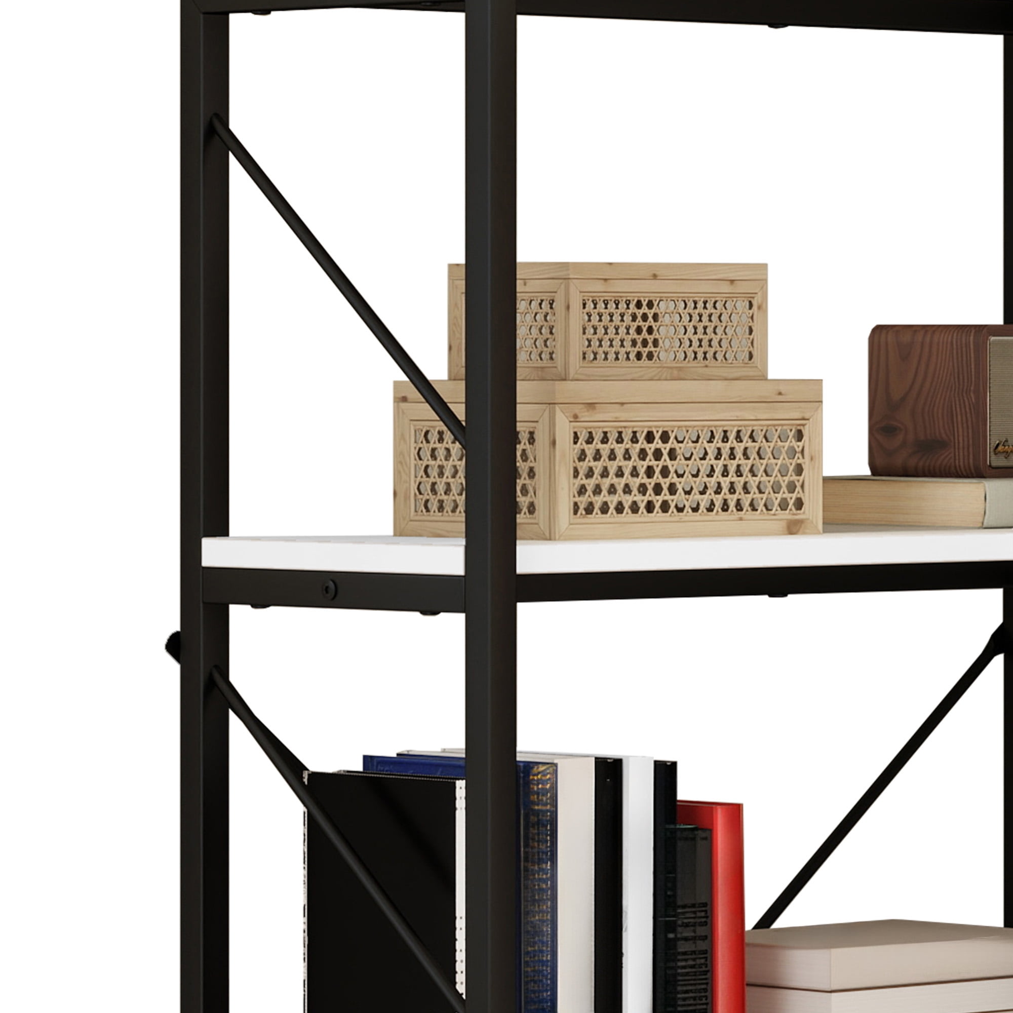 Uforic 5-Tier Corner Bookshelf, Corner Shelf Display Bookcase with Metal Frame for Home Office, White - Image 7