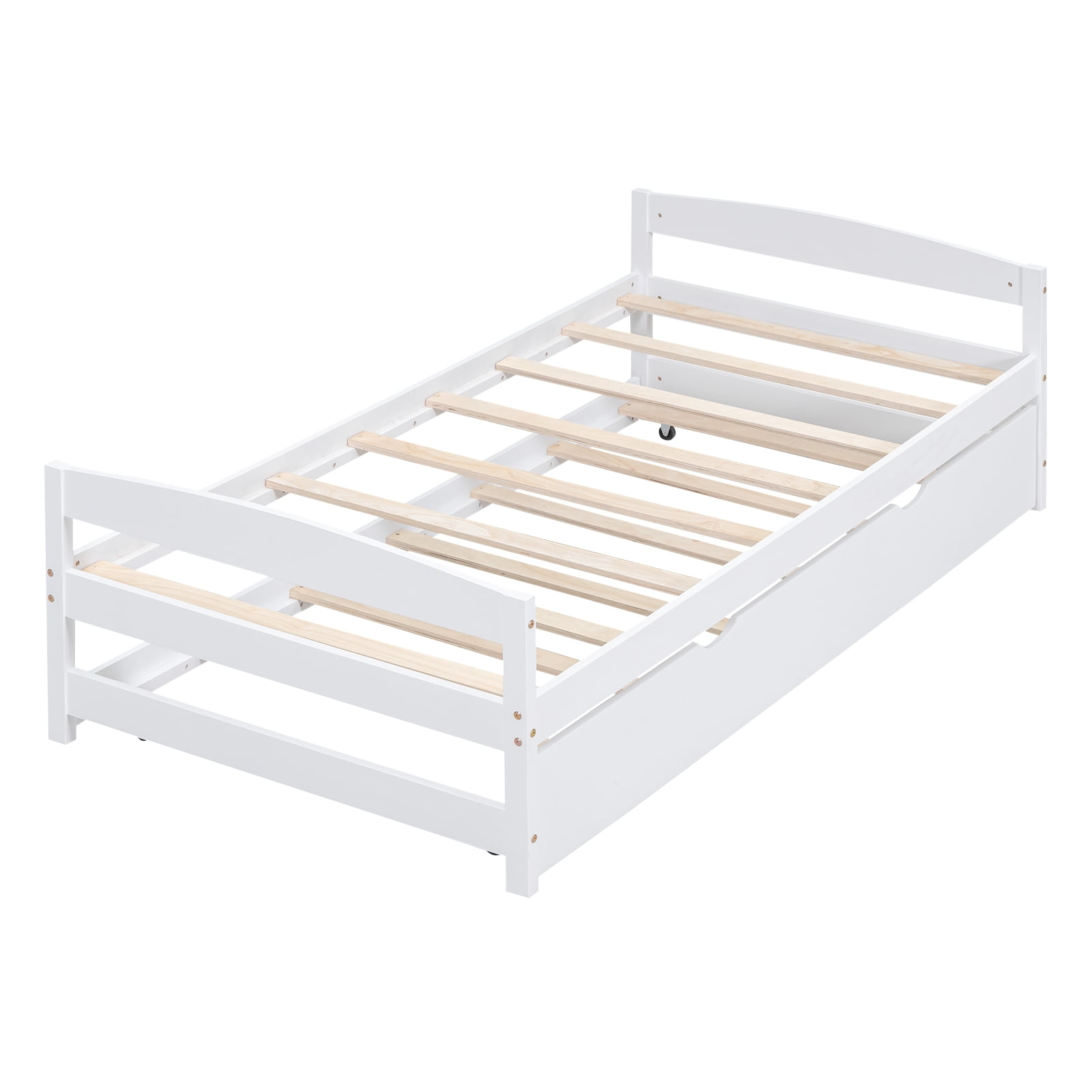 Euroco Twin Size Platform Bed with Trundle, Low Profile Easy Assembly Wood Daybed, White - Image 5