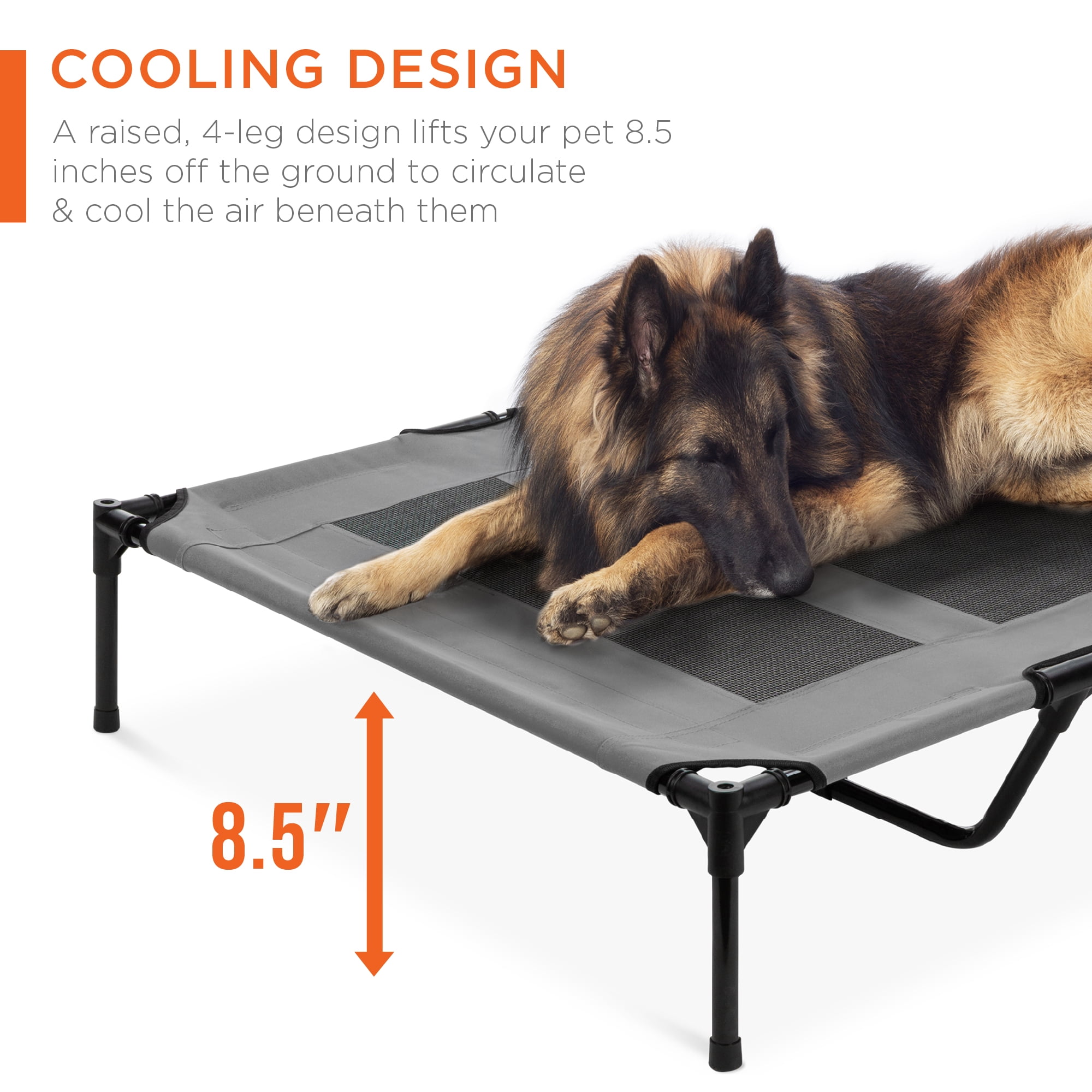Best Choice Products 48in Elevated Cooling Dog Bed, Outdoor Raised Mesh Pet Cot w/ Removable Canopy, Carrying Bag - Gray - Image 6
