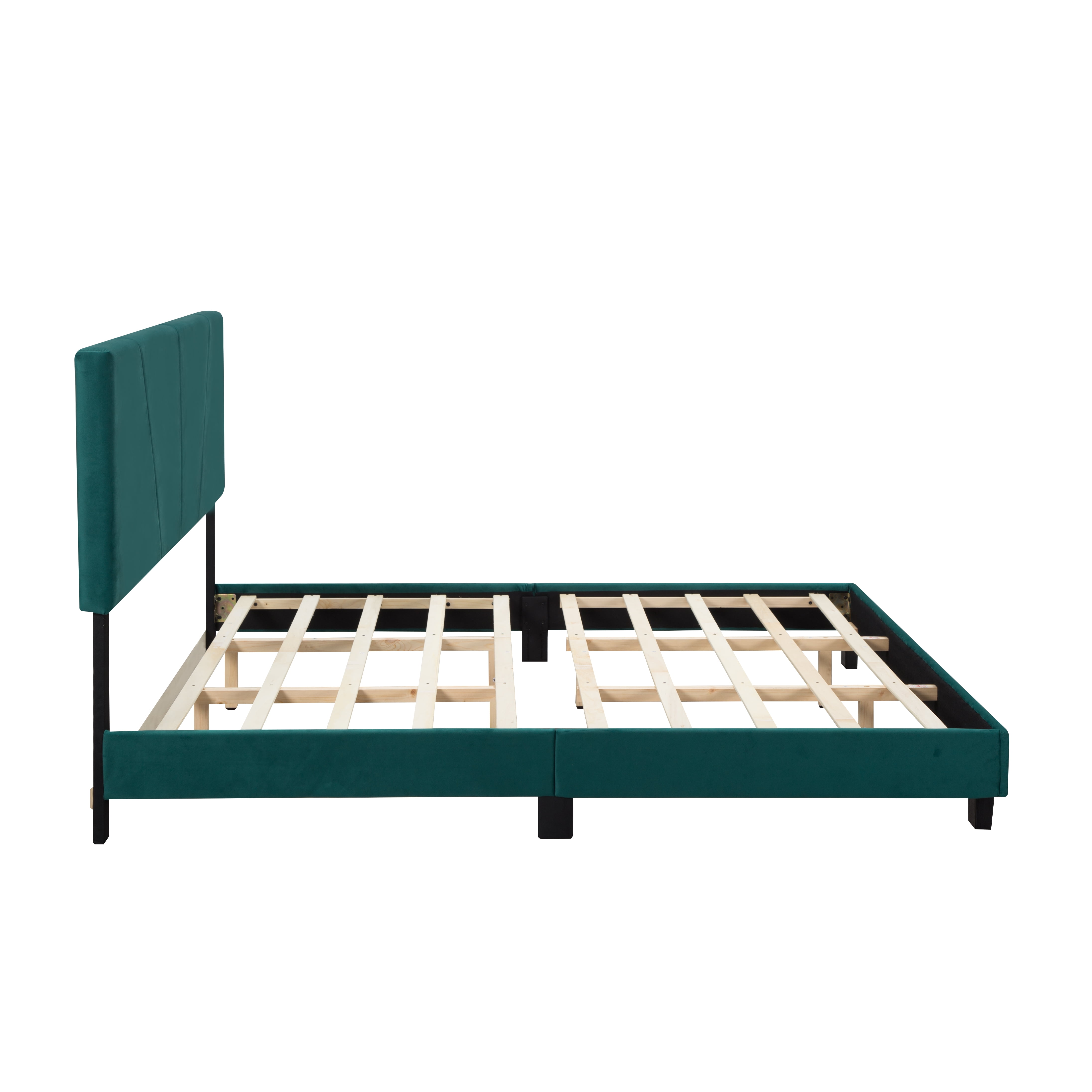 Gewnee King Size Platform Bed Frame with Upholstered Headboard, Mattress Foundation with Strong Wooden Slats Support Easy Assembly.Green - Image 8