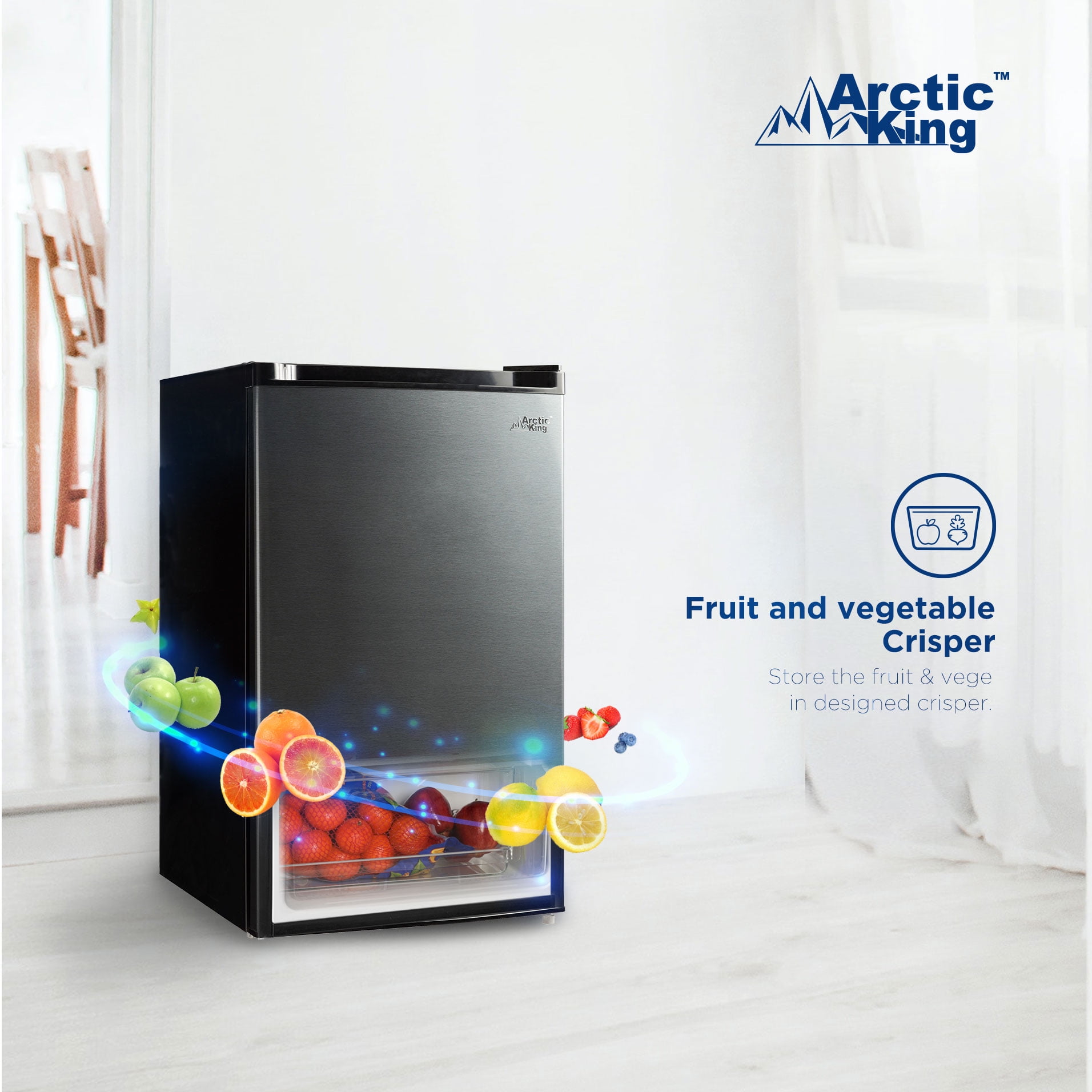 Arctic King 4.4 Cu ft One-Door No Freezer Mini Fridge, Black Stainless Steel Look E-Star, ARM44A5ASL - Image 4
