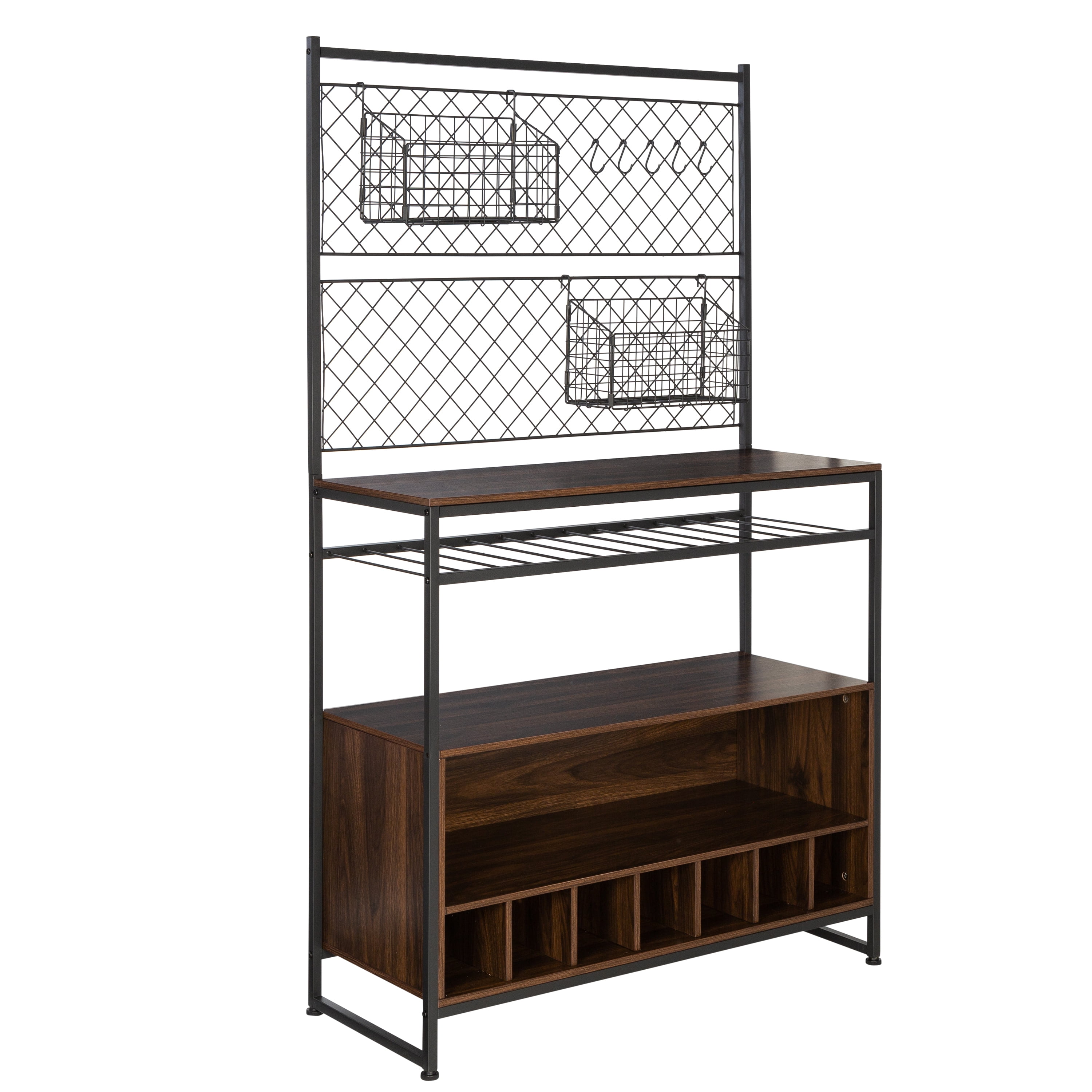 Honey-Can-Do 65" Baker's Rack with 4 Storage Shelves and 7 Wine Storage Compartments, Black/Walnut - Image 2
