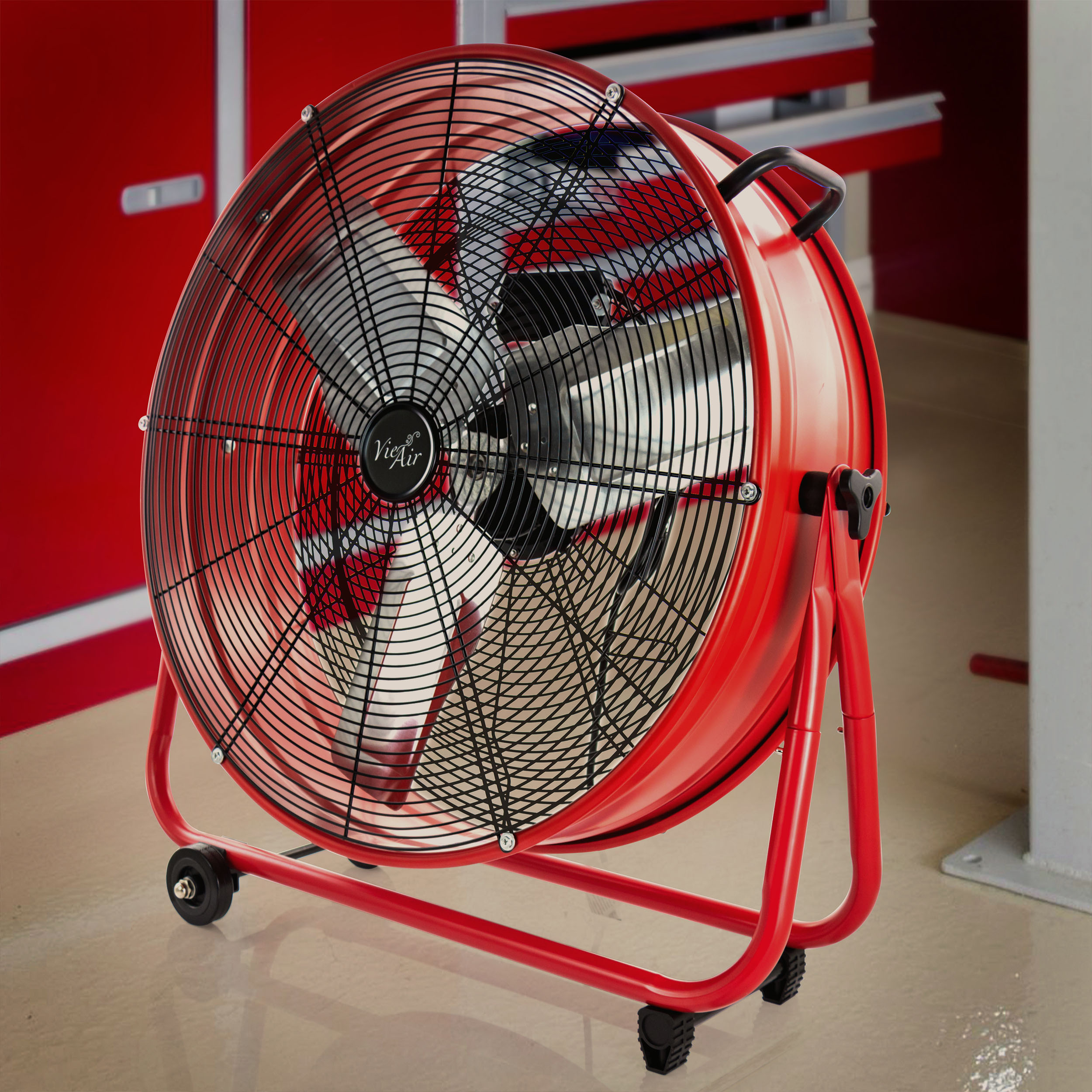 VieAir 24 Inch Commercial Floor Drum Fan in Red - Image 9