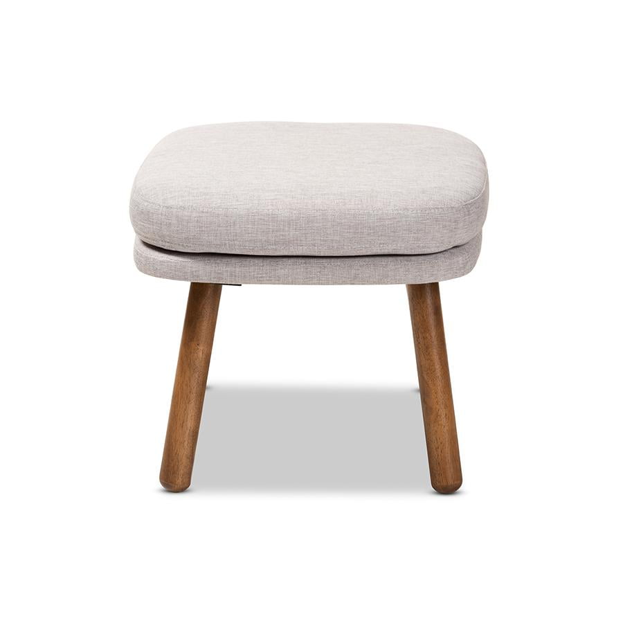 Baxton Studio Lovise Mid-Century Modern Greyish Beige Fabric Upholstered Walnut Brown Finished Wood Ottoman - Image 7