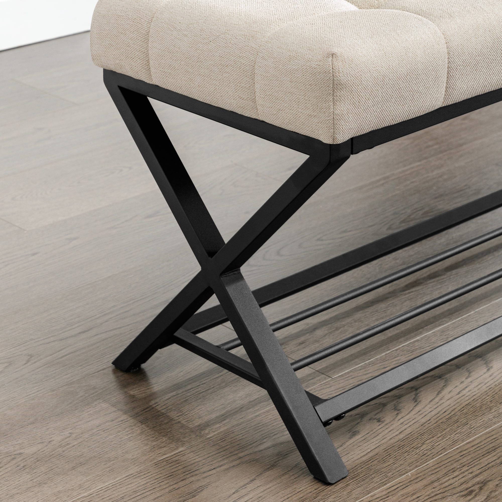 Dycanpo 44.5" End of Bed Bench,Tufted Upholstered Bench with Shoe Shelf, Linen Color - Image 10