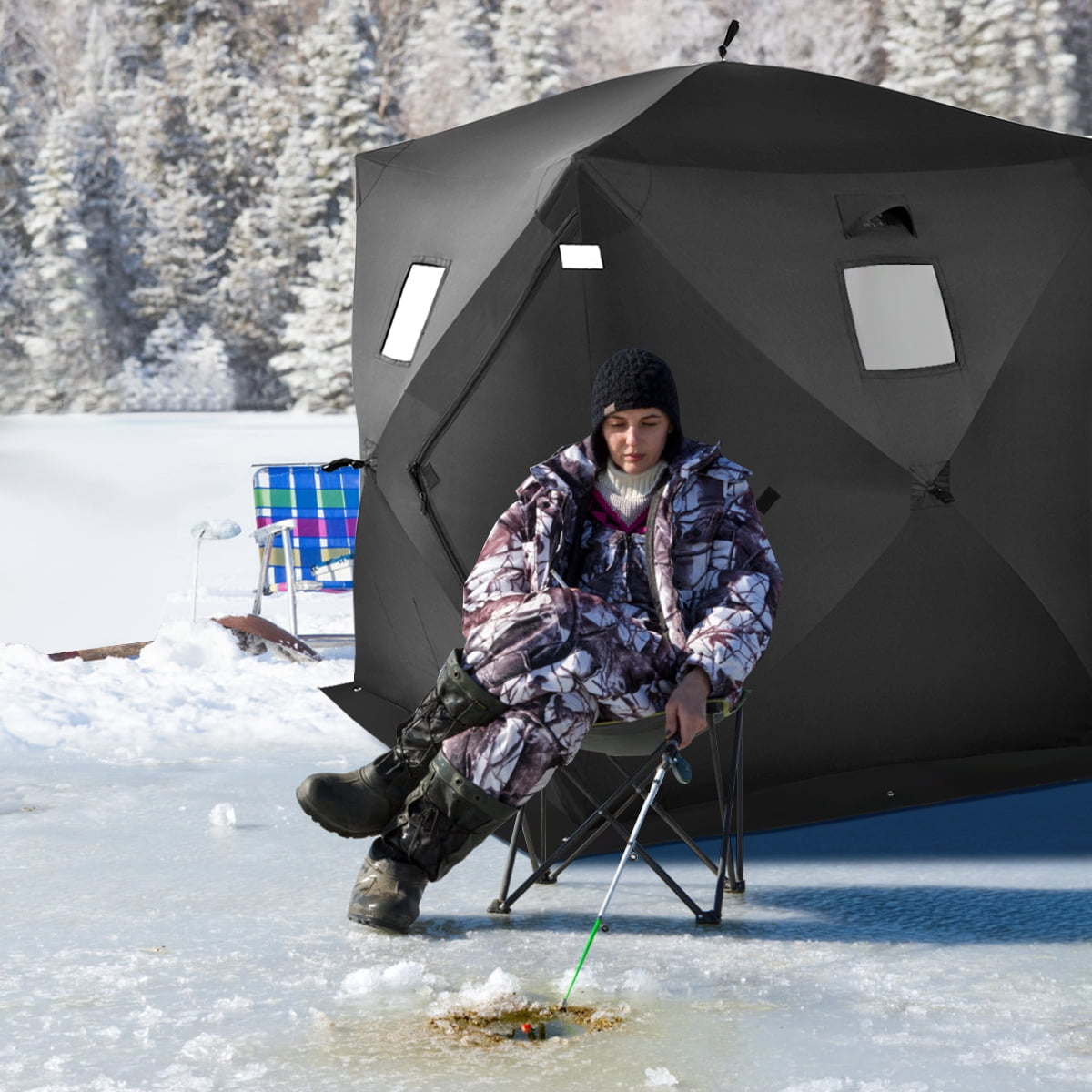 Costway 2-person Ice Fishing Shelter Tent Portable Pop Up House Outdoor Fish Equipment - Image 7