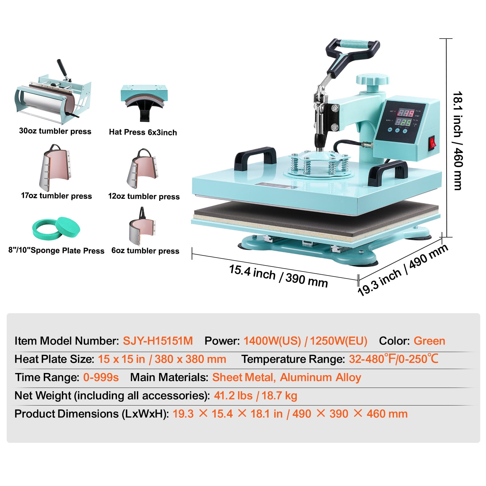 SKYSHALO Heat Press Device, 15x15 inch, Multifunctional 8 in 1 Heat Application Machine, Includes 6-30 oz Cup Press, 360° Rotating T-Shirt Application, Accurate Digital Settings, Suitable for T-Shirts - Image 4