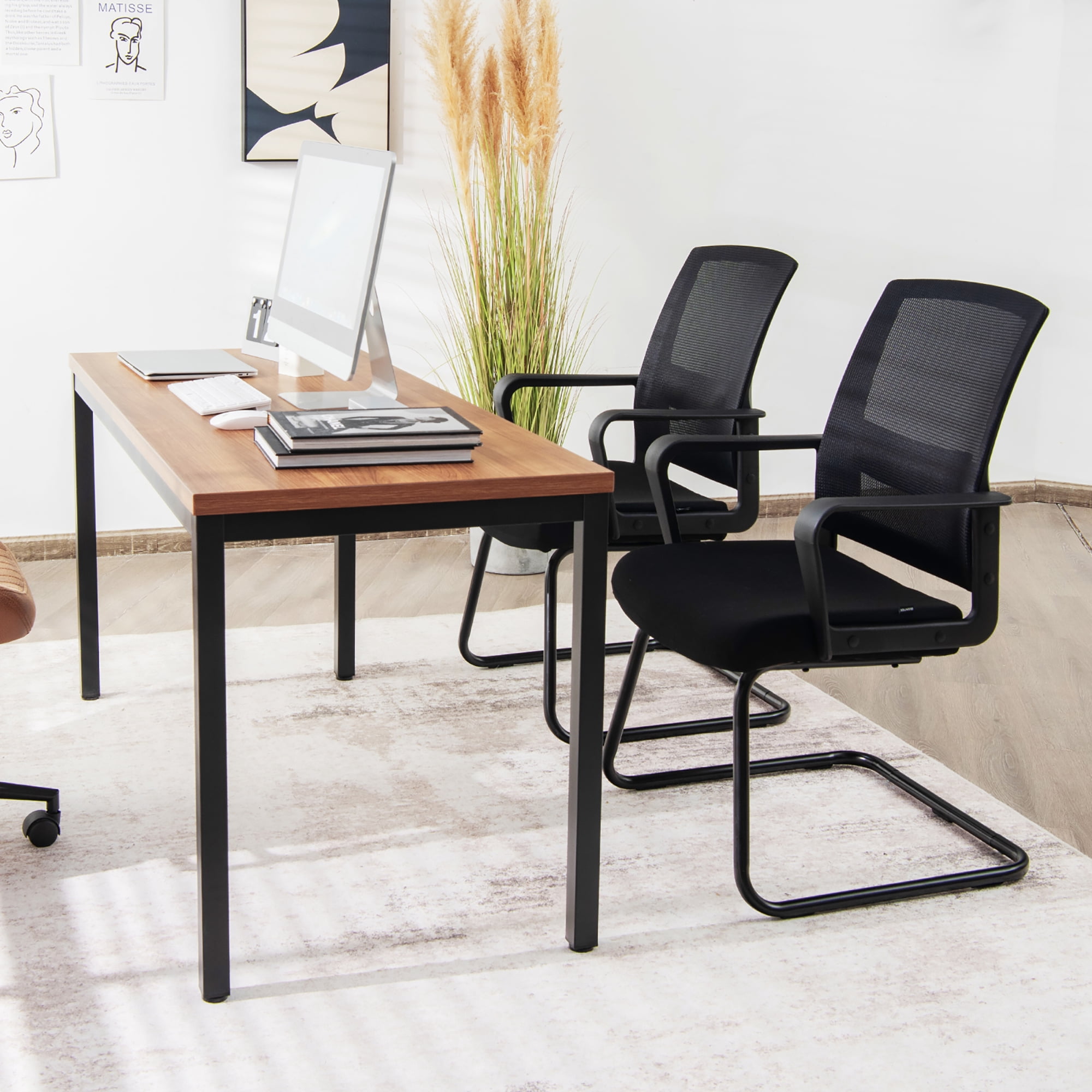 Costway Mid Mesh Back Conference Chair Reception Office Guest Arm Chair w/Lumbar Support - Image 8