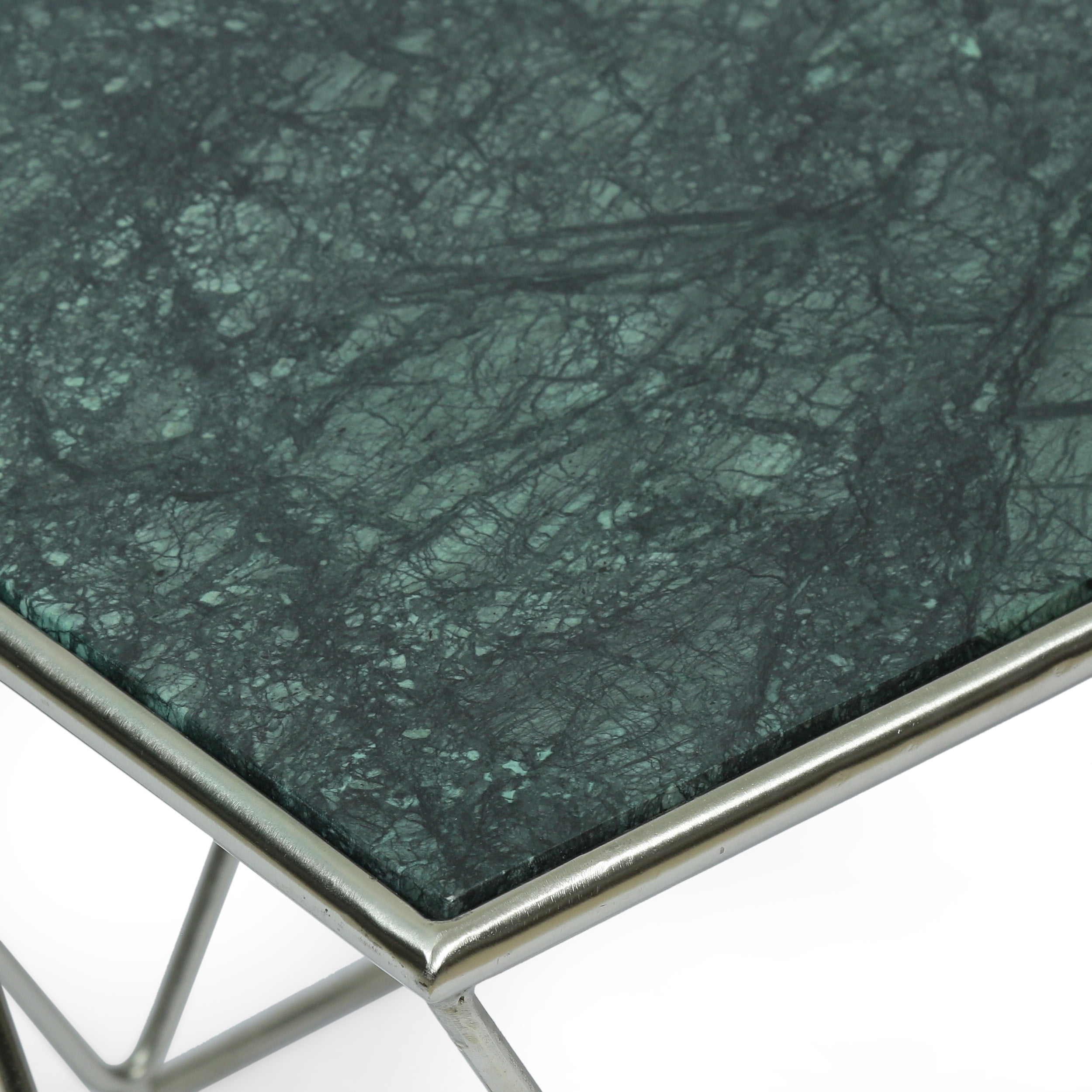 Noble House Gieke Marble Rectangle Top Handcrafted Coffee Table, Green and Nickel - Image 4
