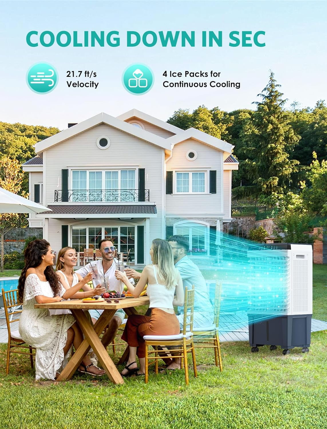 Nordic Hygge 1800 CFM 3 Speed Portable Evaporative Air Cooler Fan Humidifier Indoor/Outdoor up to 1000 Sq. Ft., White - Image 3