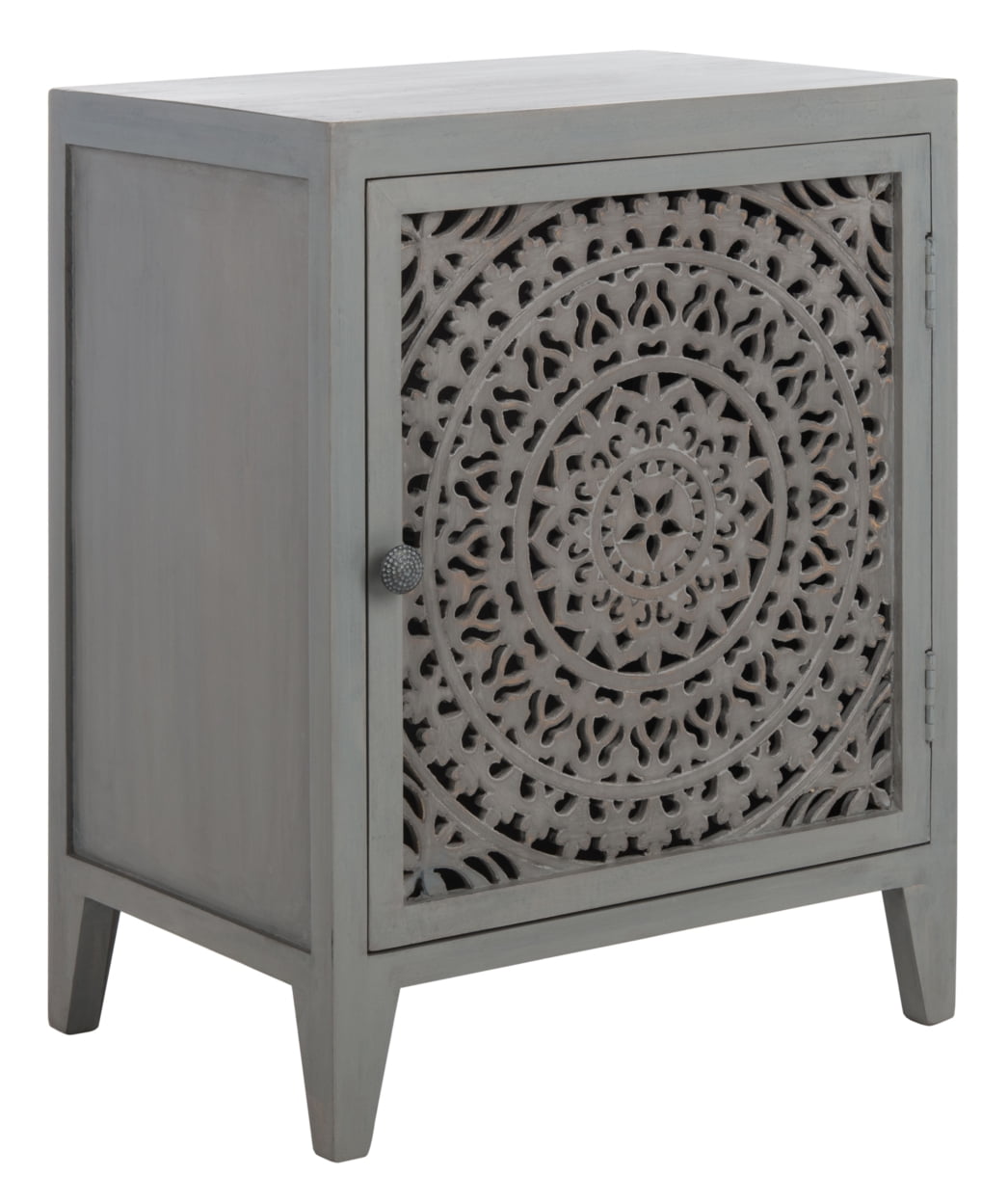 SAFAVIEH Thea Mid-Century Retro 1 Door Carved Nightstand, Grey Walnut - Image 5