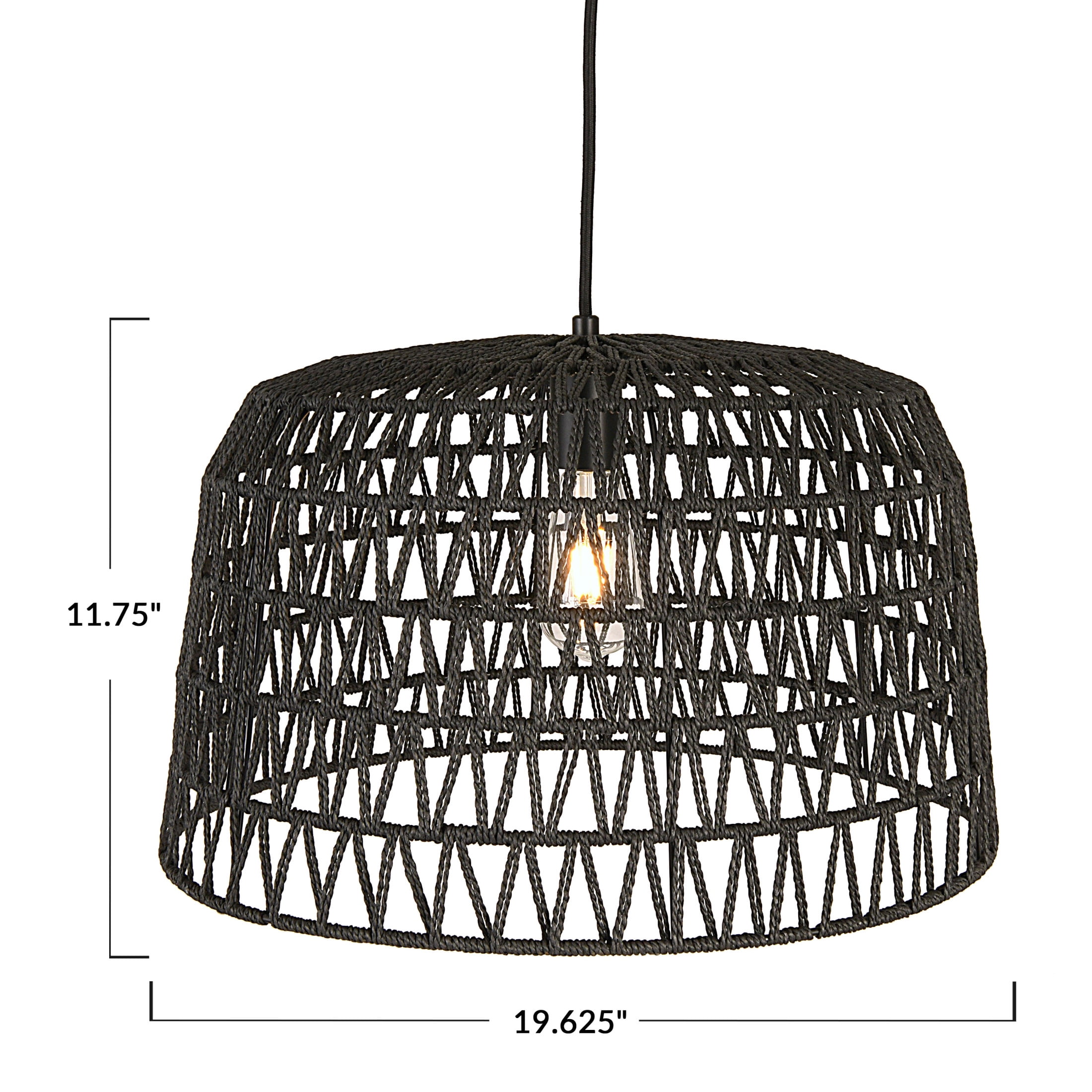 Creative Co-Op Open Weave Metal and Paper Rope Ceiling Light, Black - Image 7