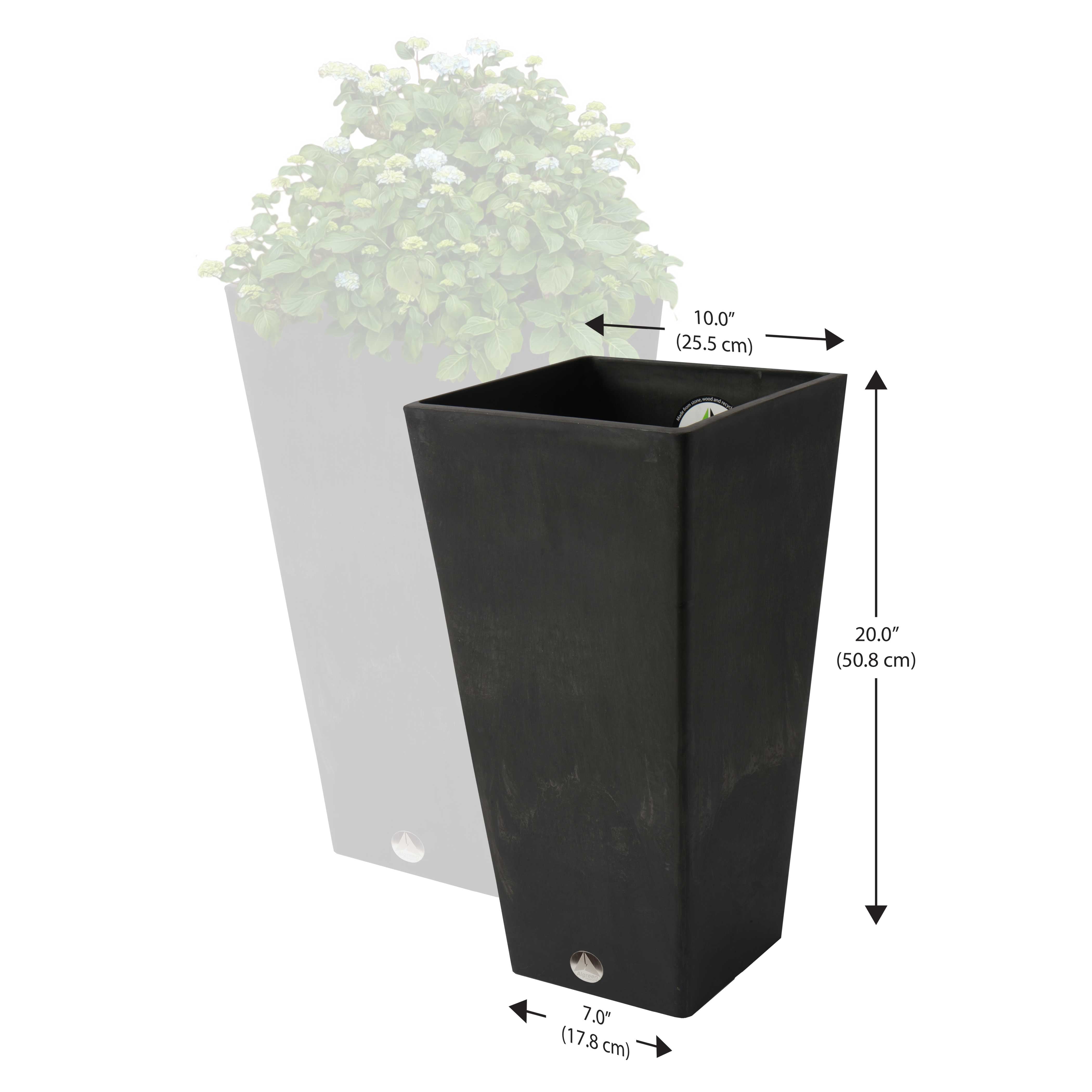 Algreen Valencia 10 in. by 20 in. Height 2 Square Planters, Black - Pack of 2 - Image 2