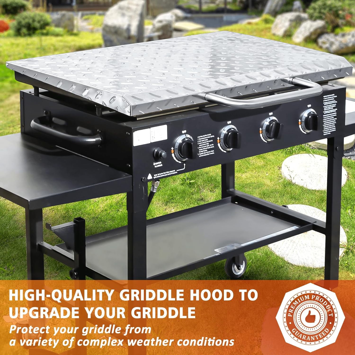 5004 Hard Top Lid Cover for Blackstone 36 inch Griddle Griddle Hard Top Lid for Blackstone 36” Front or Rear Grease Griddle Diamond Galvanized Steel Griddle Hood Cover, Outdoor Hard Cover - Image 5