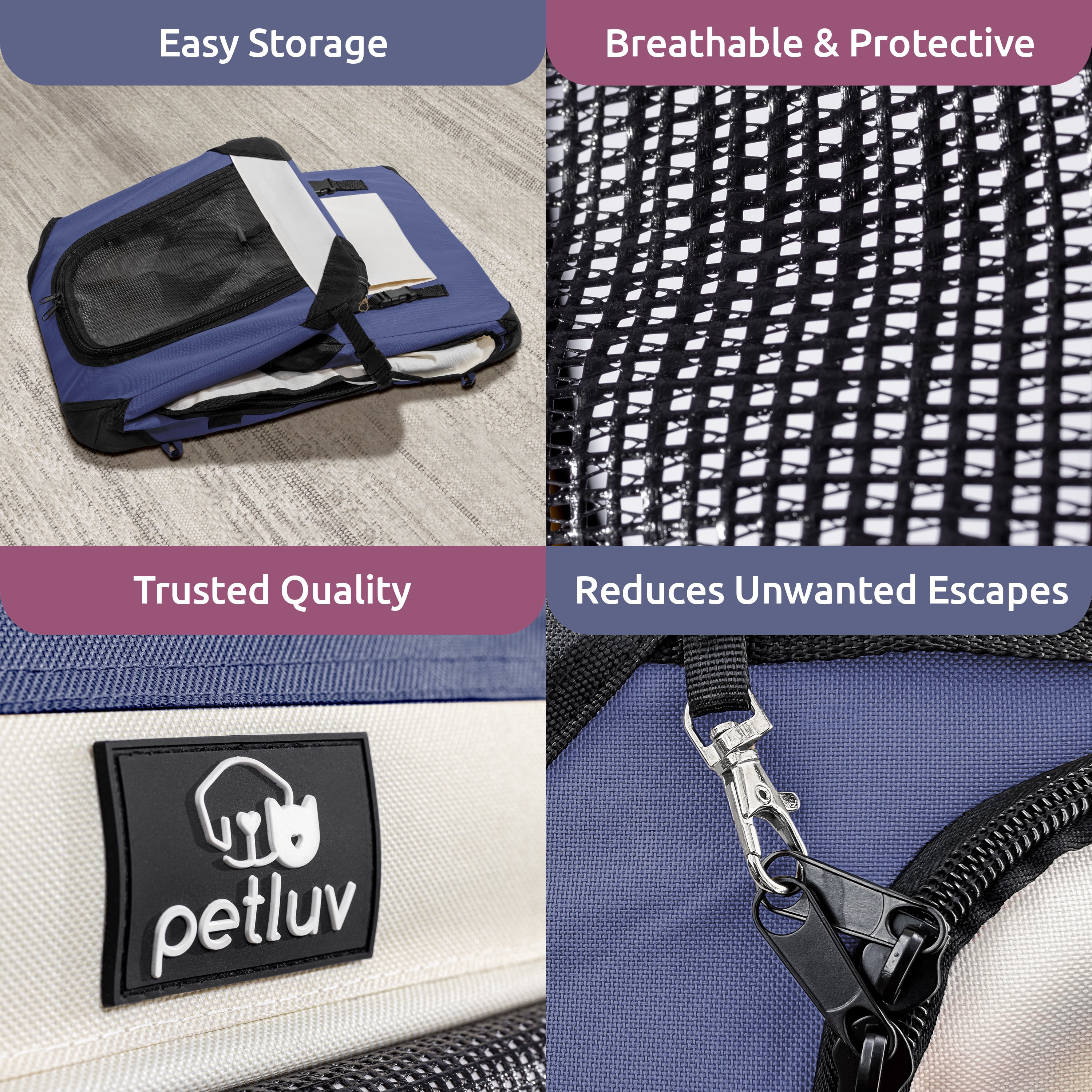 PetLuv Premium Cat and Dog Carrier, Soft-Sided, Plush Bed, Locking Zippers, Privacy Windows, Collapsible, Adjustable Carry Strap - Image 7