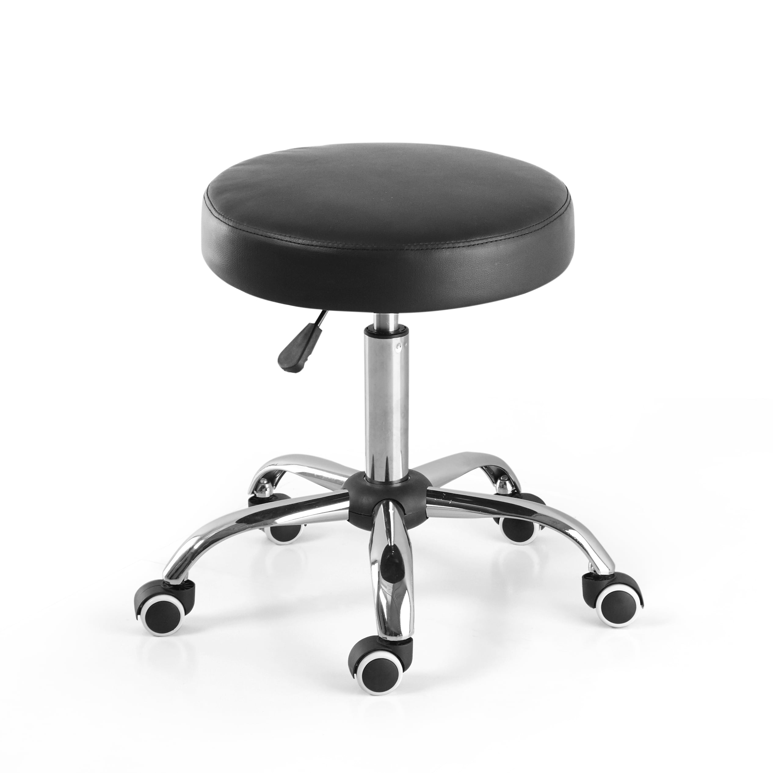 Mainstays Round Faux Leather Rolling Office Stool, Black, Polyester - Image 3