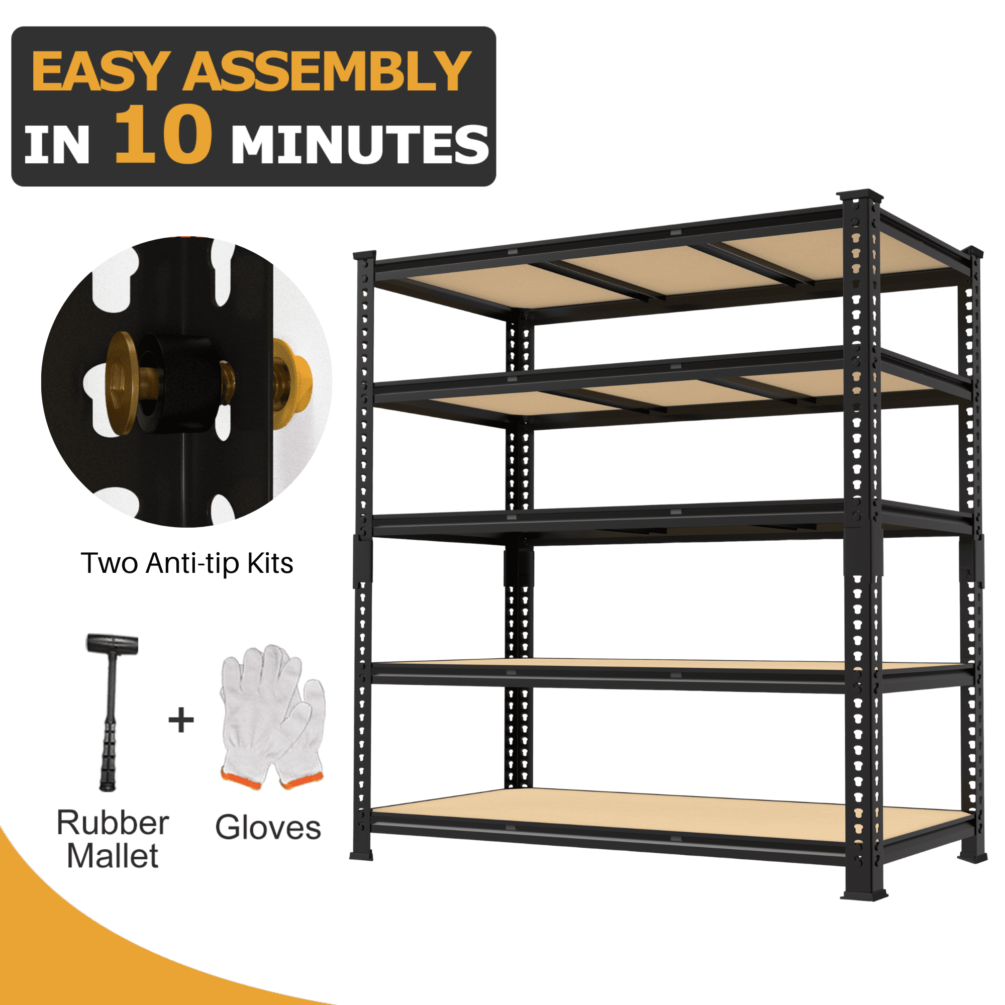 TrumanPick Storage Shelves Garage Shelving Units 5 Tier Metal Heavy Duty Adjustable Shelf Rack 48" W x 24" D x 72" H 3250LBS for Warehouse Pantry Closet, Black - Image 6