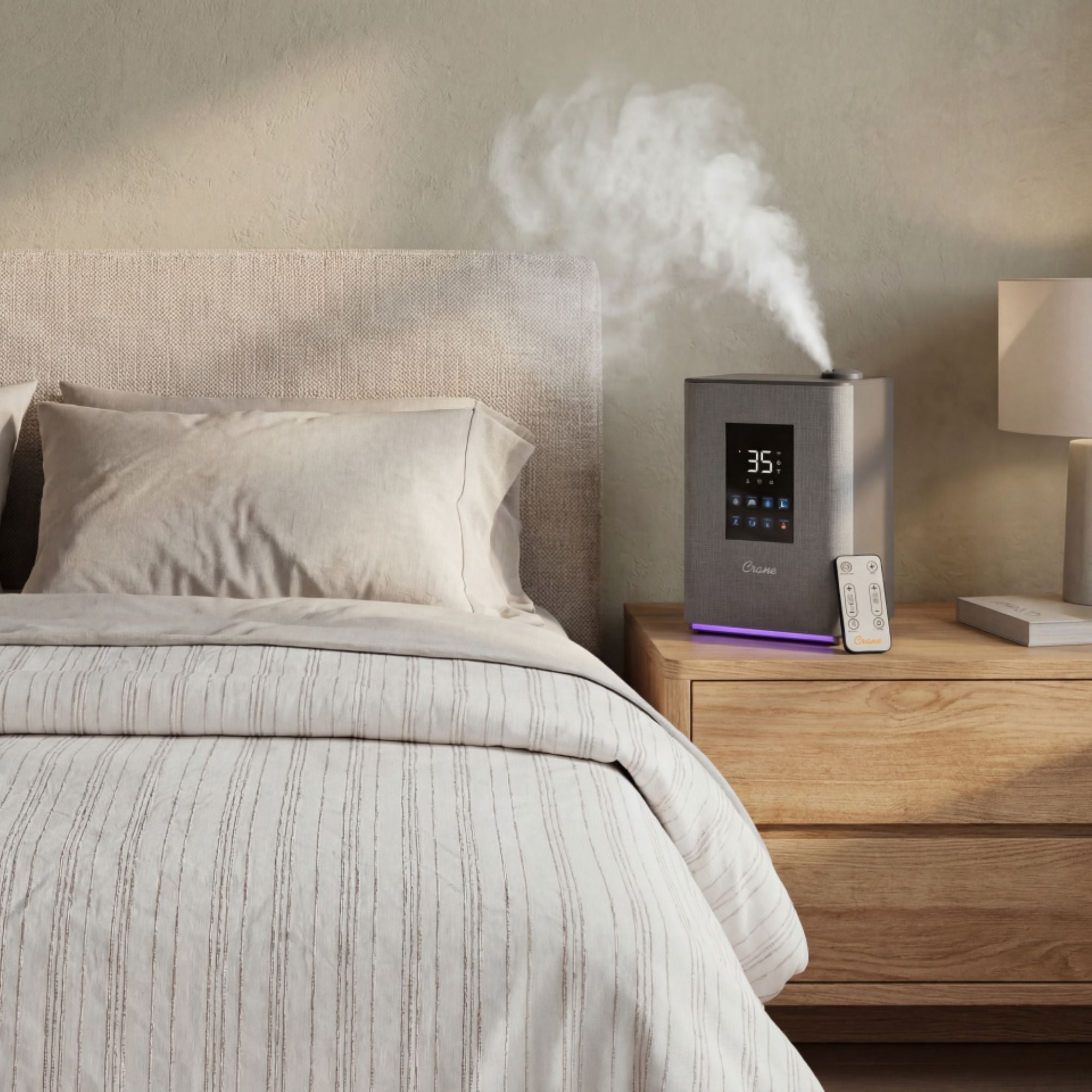 Crane Top Fill Warm & Cool Mist Humidifier, 1.2 Gallon Tank, Digital Humidistat & Touchscreen, With Remote - Image 3