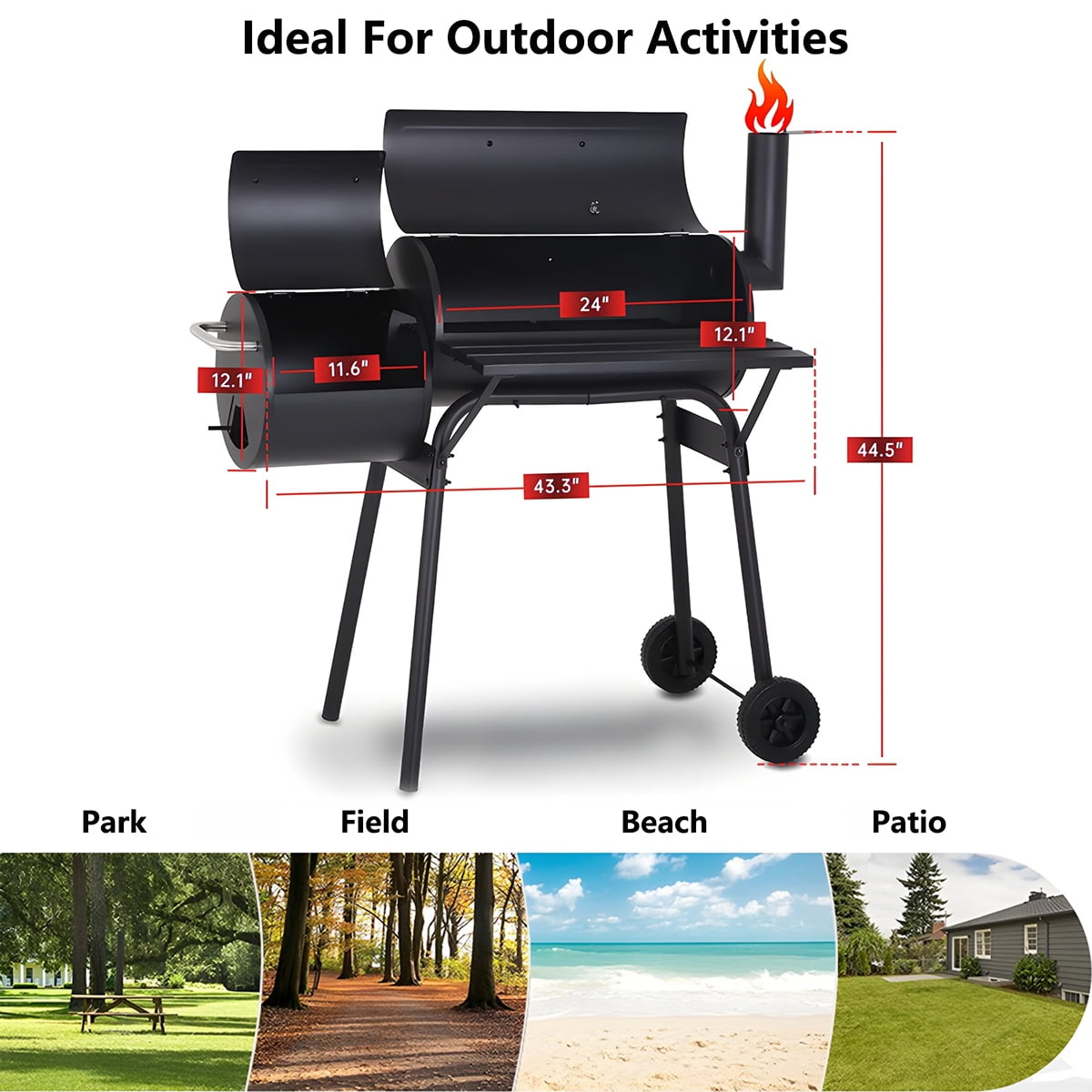 AKIUDEX Outdoor Portable BBQ Charcoal Grill with Offset Smoker for Pit Patio Backyard, Black - Image 9