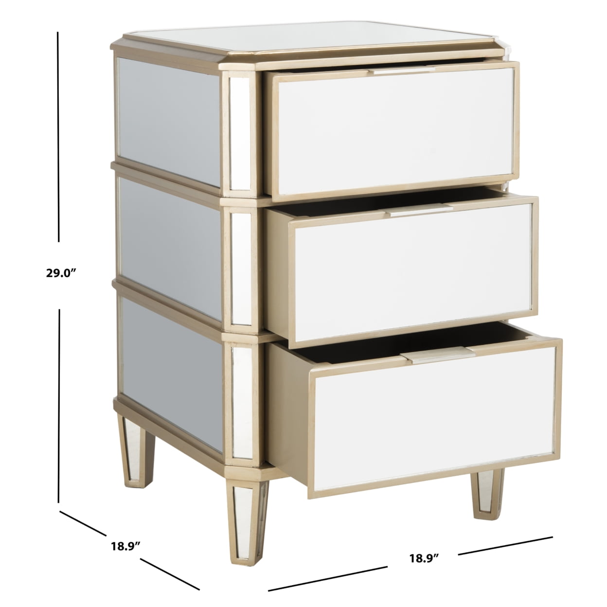 SAFAVIEH Giana 3-Drawer Mirrored Nightstand Mirror - Image 6