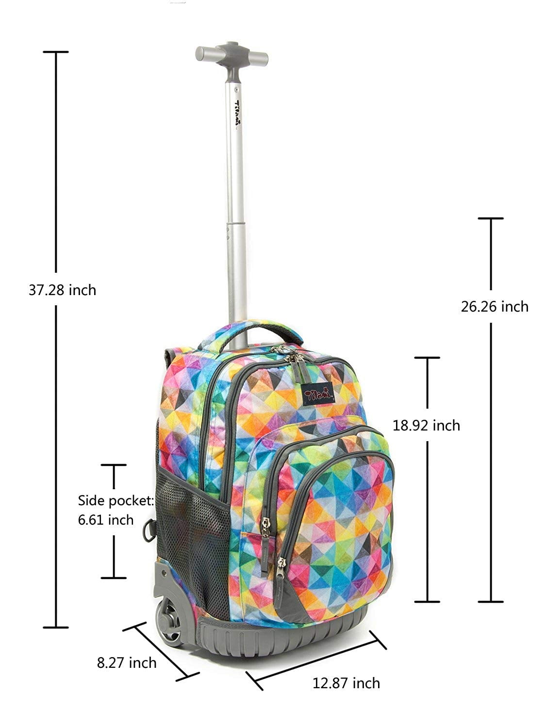 Tilami Colorful Geometric Print Rolling Backpack 18 Inch Wheeled Backpack - Image 6