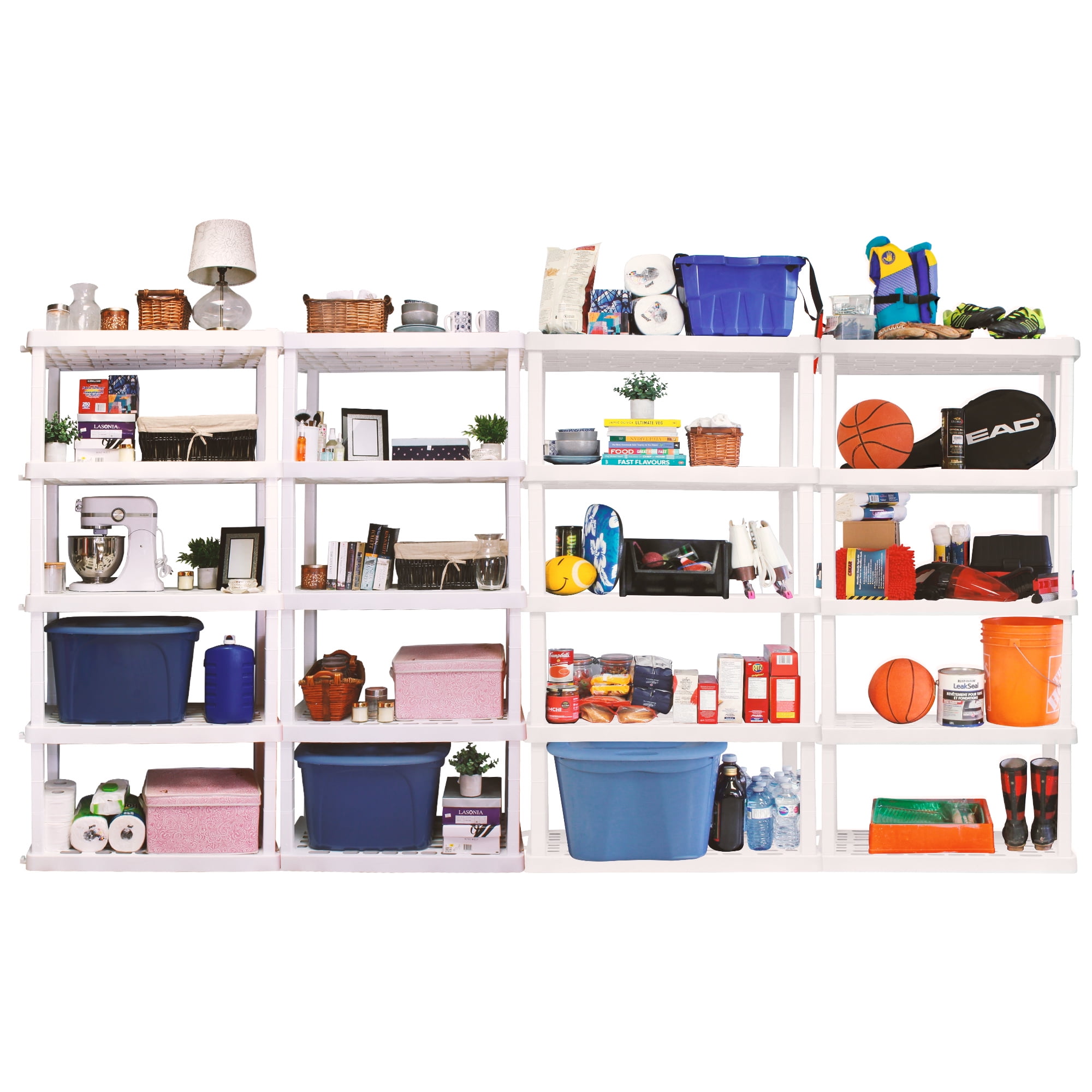 Hyper Tough Plastic Storage Shelves 5-Tier 73.8"H x 36"W x 17.75"D, 2-Pack White, 750 lbs Total Capacity - Image 4