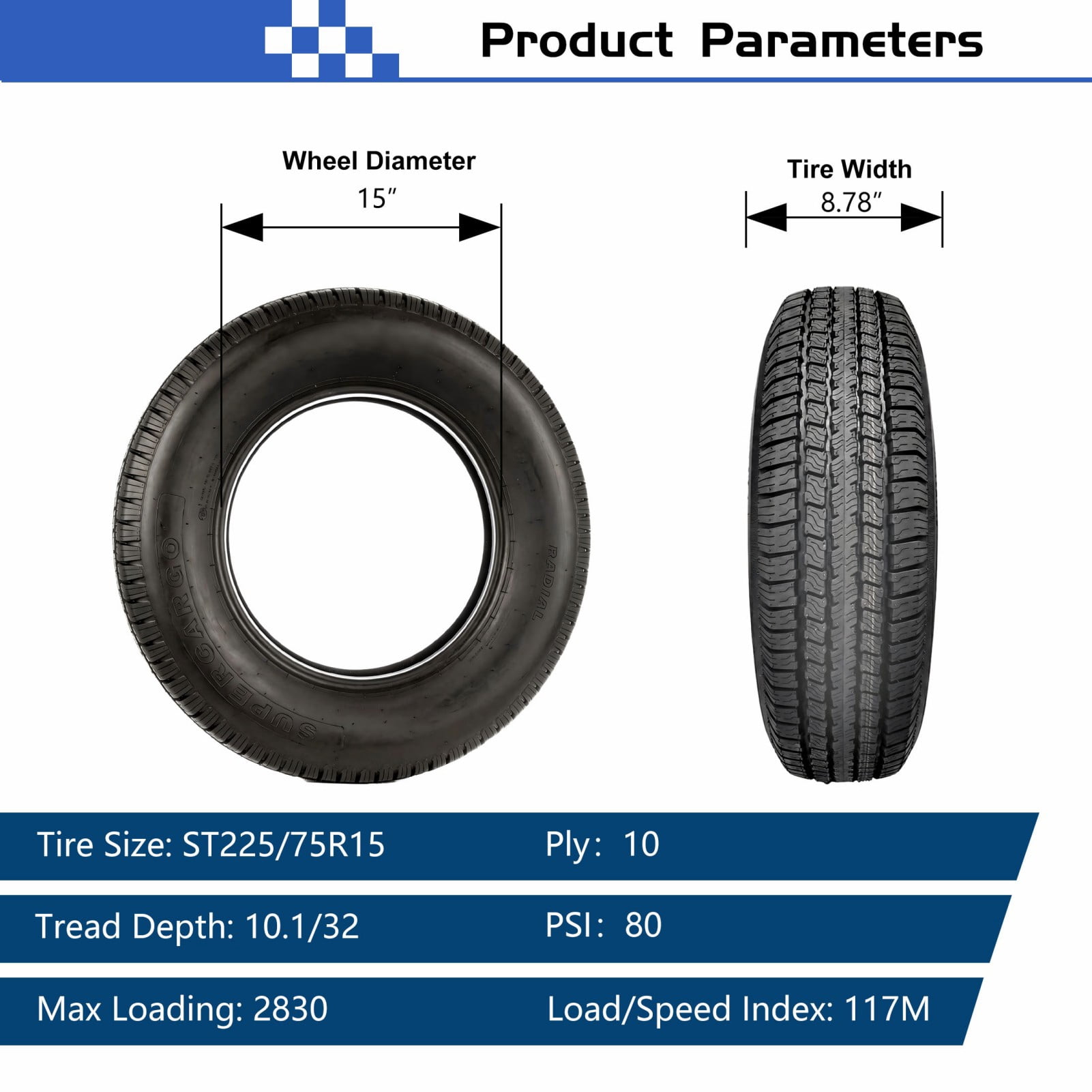 Super Cargo ST506 Radial ST225/75R15 Load E 10 Ply Trailer Tire - Image 5