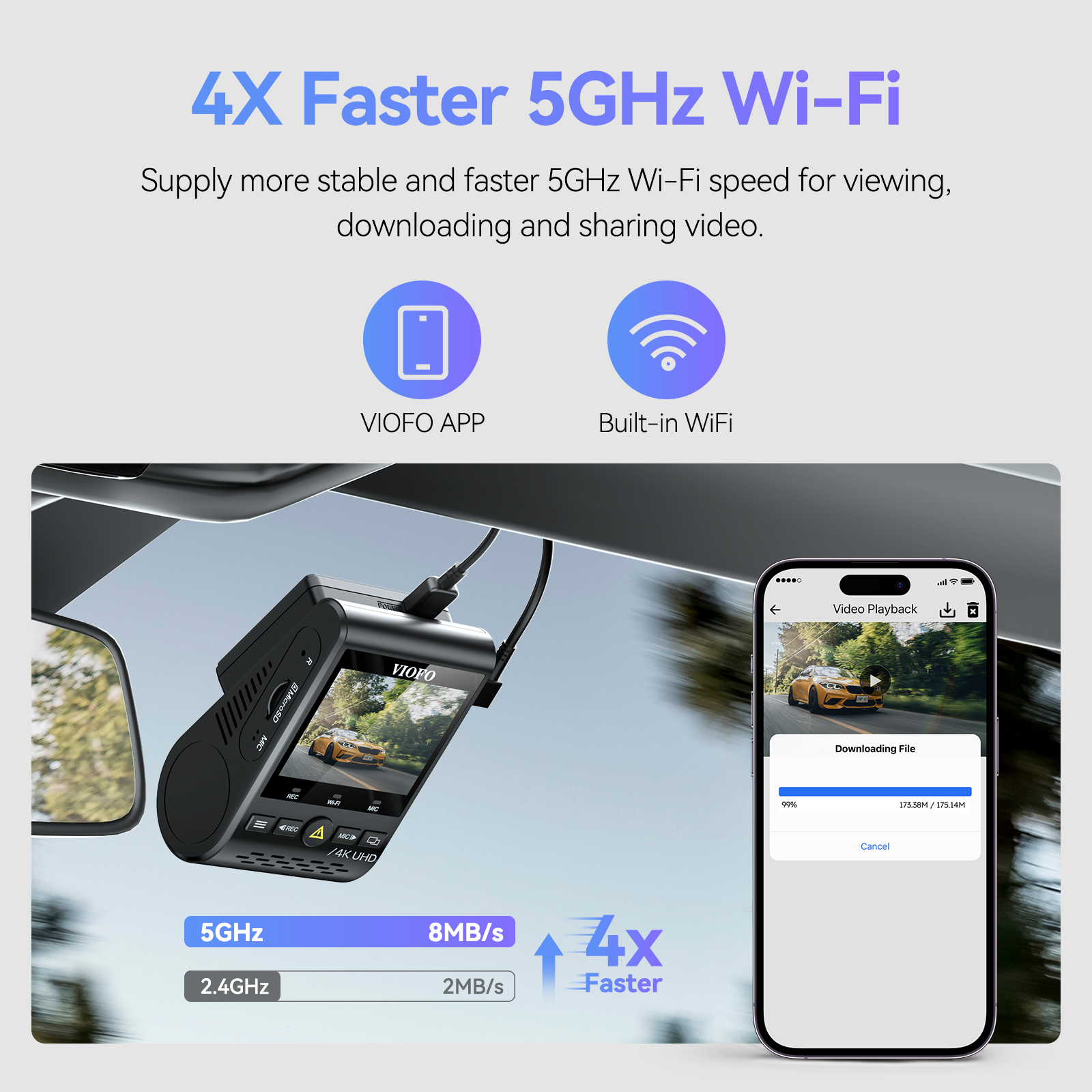 VIOFO 4K Dual Dash Cam 3840 x 2160P Ultra HD 4K WiFi Dash Camera, GPS, Buffered Parking Mode, Motion Detection, A129 Pro Duo - Image 4