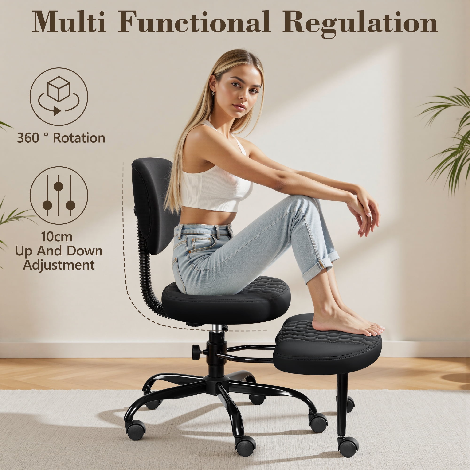 COOLHUT Cross Legged Chair, Ergonomic Adult ADHD Office Chair, Height Adjustable Yoga Office Chair, Meditation Chair with Lumbar Support, Home Office Kneeling Chair, Black - Image 5