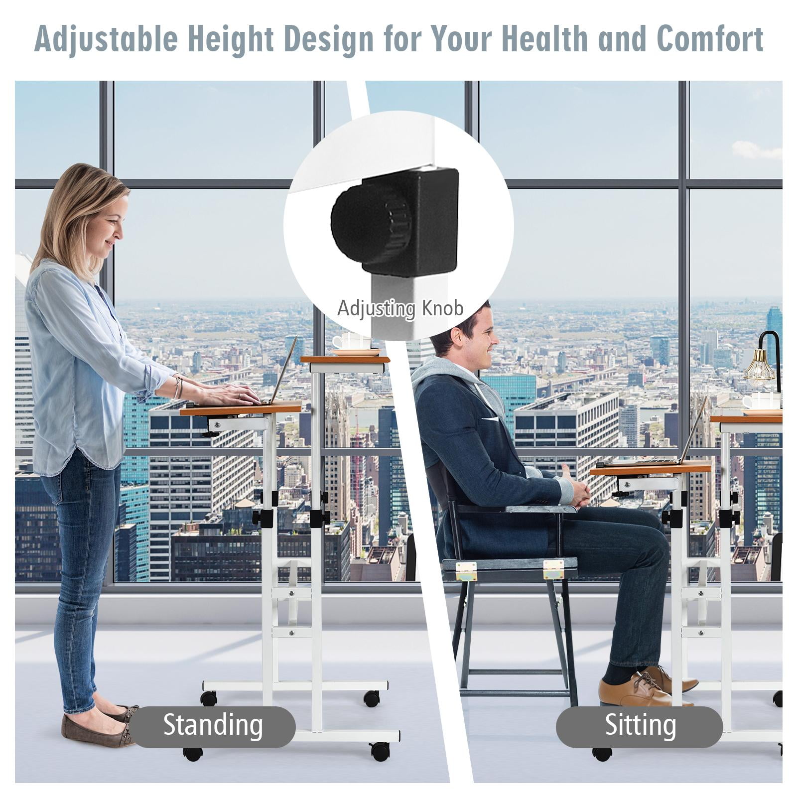 Giantex Mobile Standing Desk, Height Adjustable Stand up Desk w/Lockable Casters for Standing or Sitting, Home Office Computer Workstation - Image 4