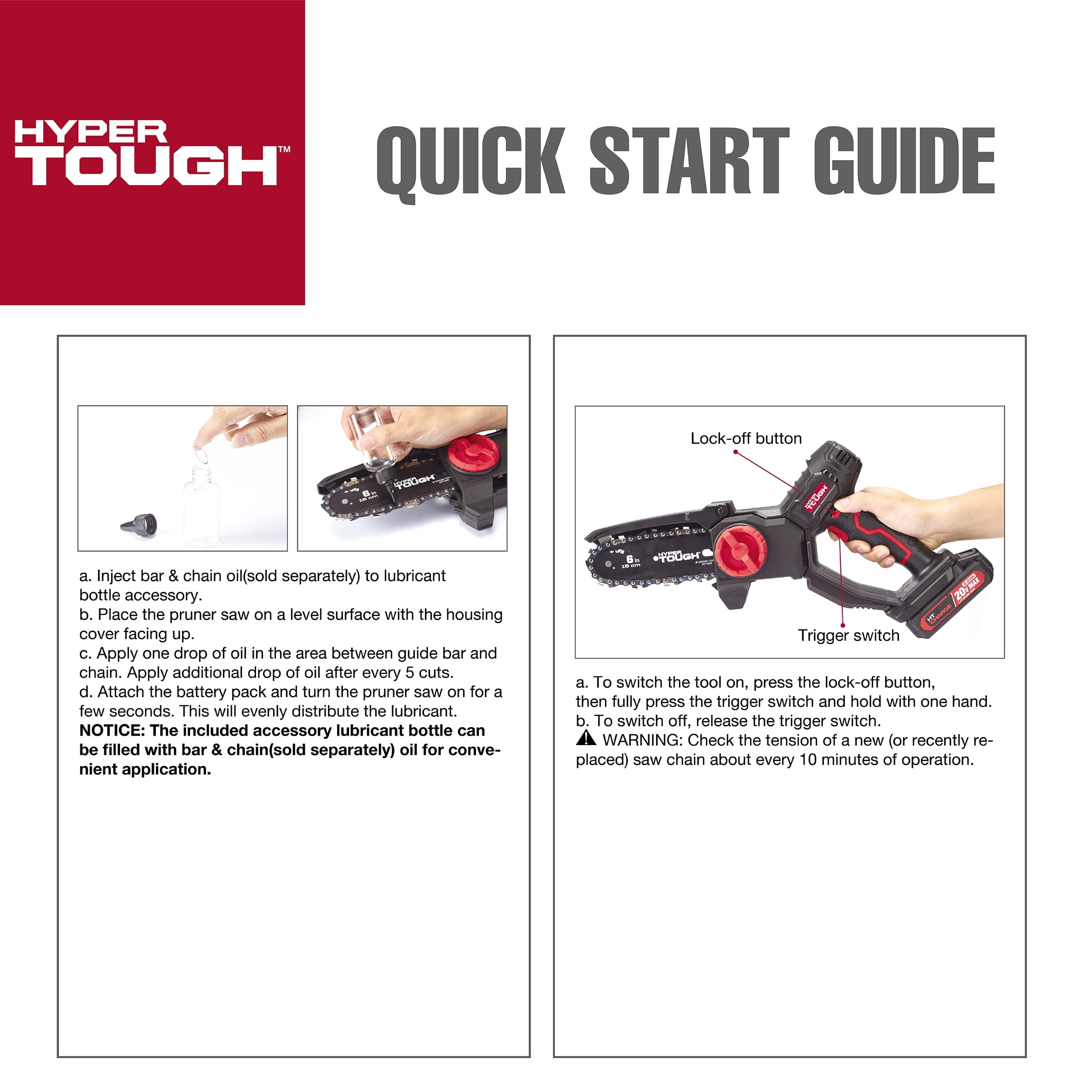 Hyper Tough 20-Volt 6-inch Mini Chainsaw with Battery and Charger, HT13-401-003-03 - Image 6