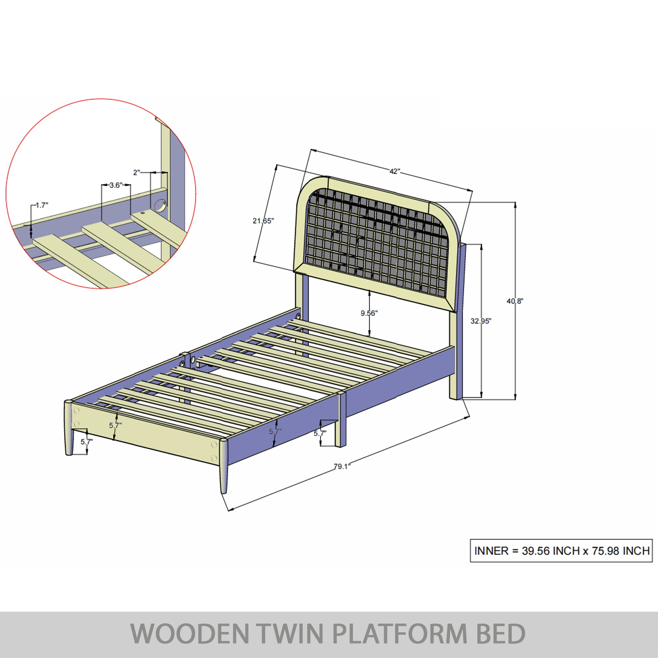 Castle Place Rattan Wooden Twin Platform Bed, Black - Image 5