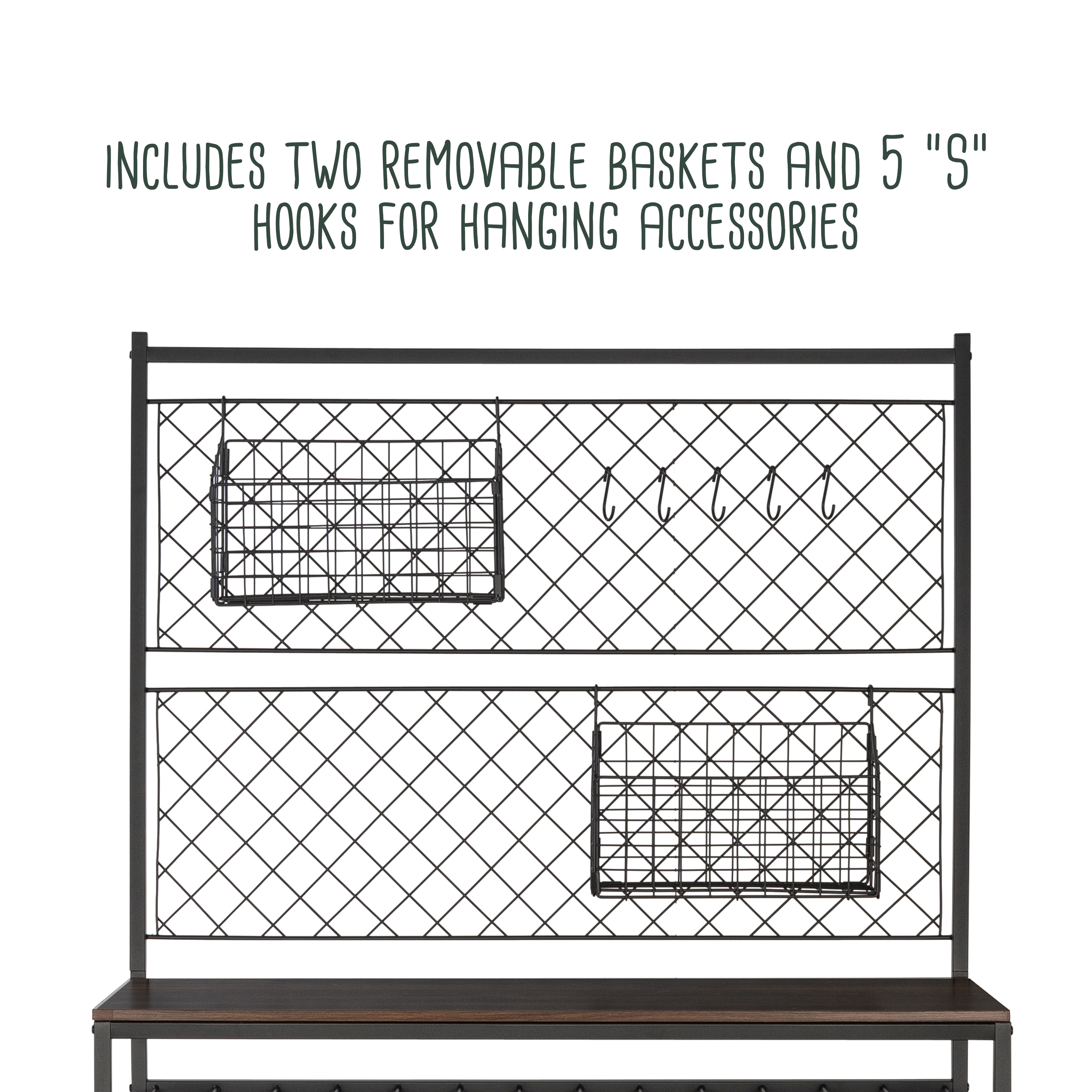 Honey-Can-Do 65" Baker's Rack with 4 Storage Shelves and 7 Wine Storage Compartments, Black/Walnut - Image 9