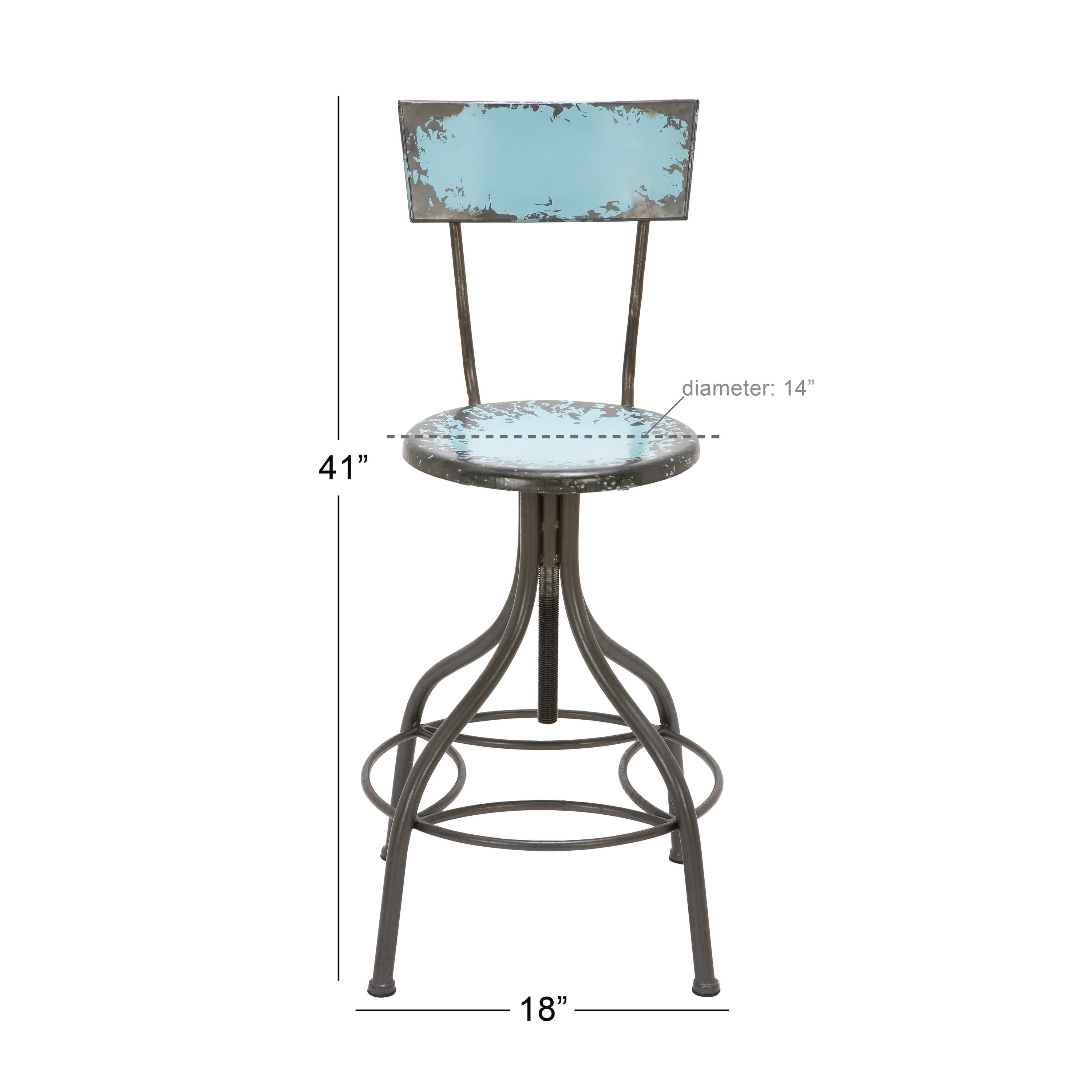 DecMode Metal Bar Stool with Backrest, Teal - Image 4