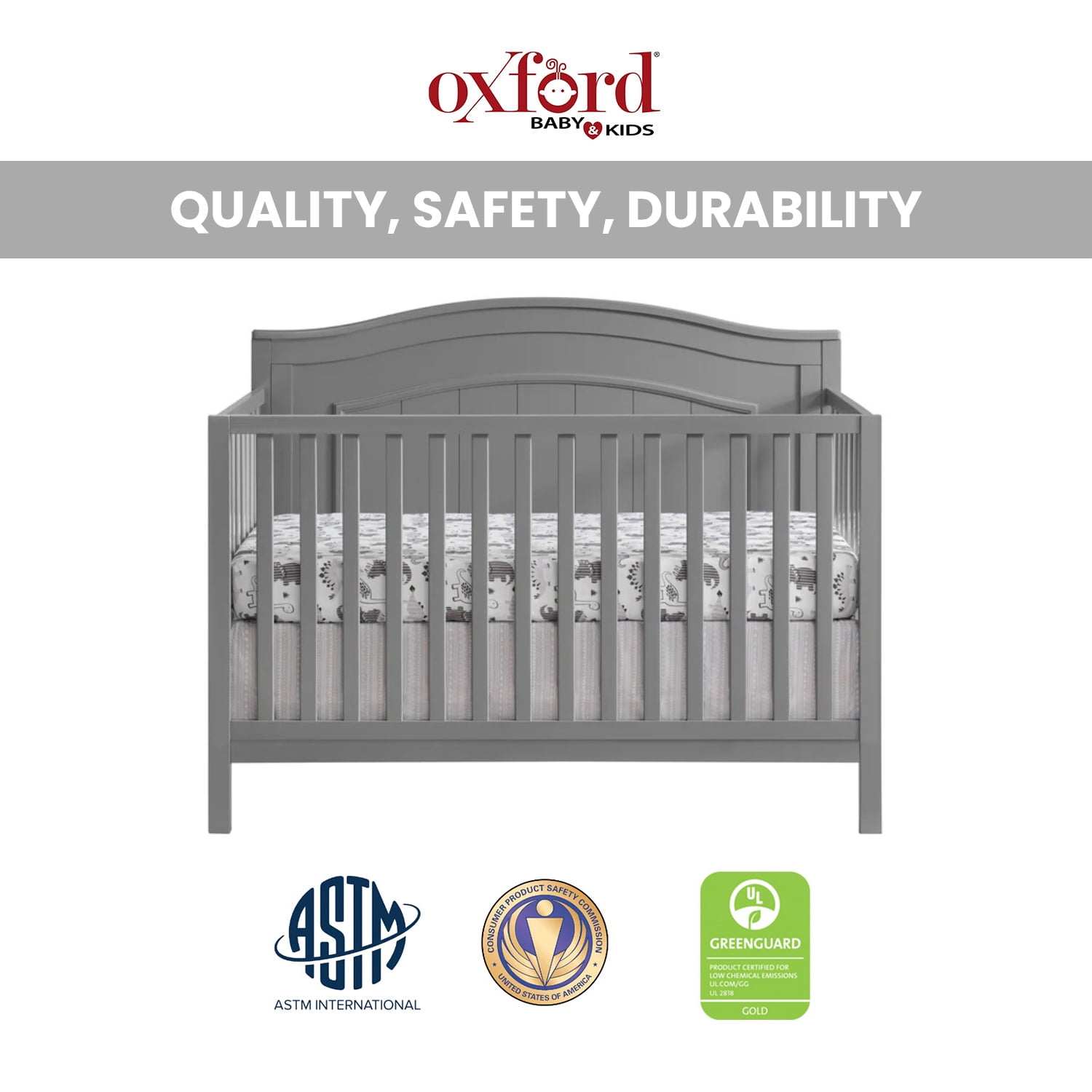 Oxford Baby North Bay 4-in-1 Convertible Crib, Dove Gray, GREENGUARD Gold Certified, Wooden Crib - Image 3